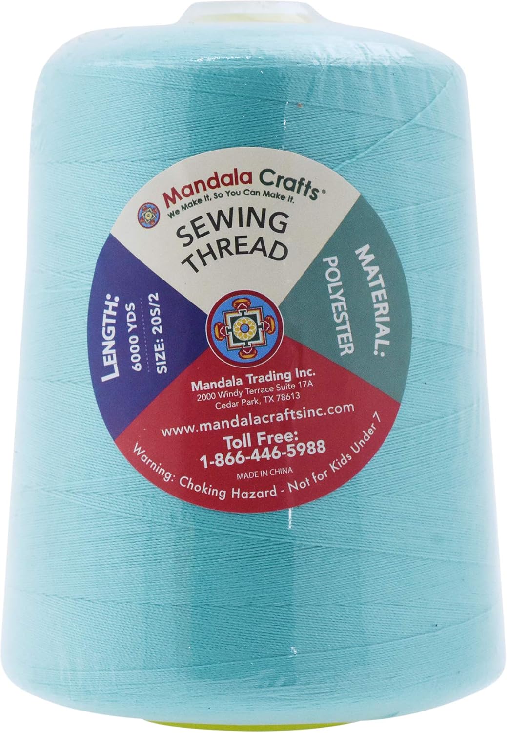 Mandala Crafts 4 Pack of Serger Threads Cones Spools - 20S/2 24000 Yards Polyester Turquoise Threads for Sergers Machine and Overlock Quilting Sewing Machine
