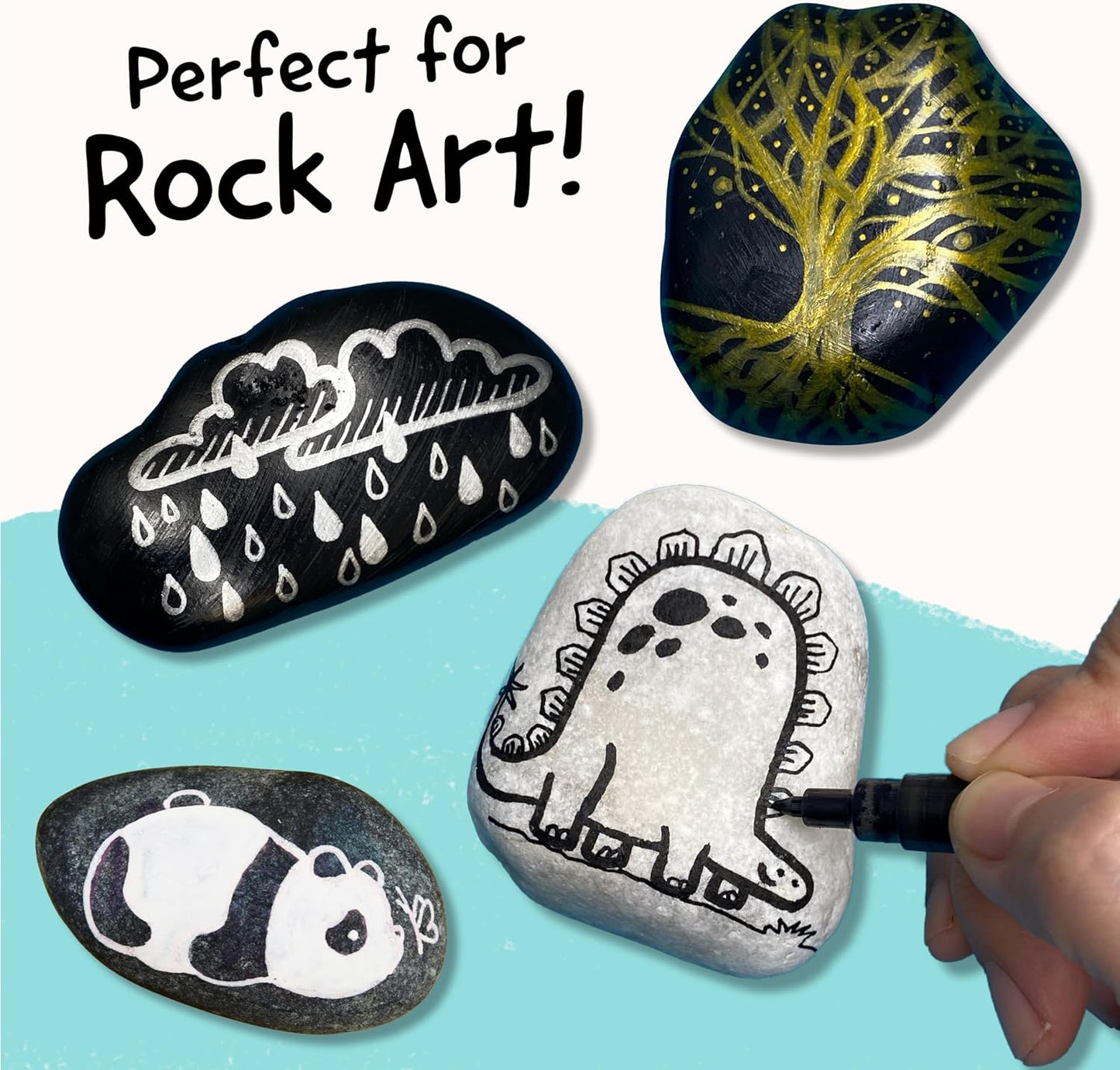 4 Dual Tip Acrylic Paint Pens - Fine Tip & Medium, Permanent & Waterproof - Acrylic Paint Markers for Rock Painting, Canvas, Wood, Ceramic, Glass, Fabric, Metal - White, Black, Gold & Silver