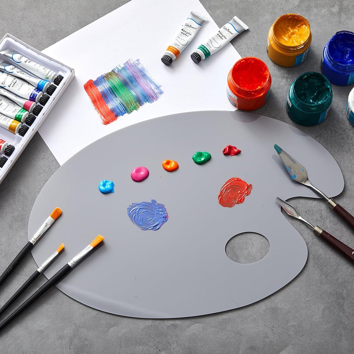 Honoson 2 Pack 11.8 x 15.7 Inch Acrylic Paint Palette with Thumb Hole Clear Paint Pallet, Easy to Clean Non Stick Artist Pallet for Oil Watercolor Craft DIY Painting Palette (Oval)