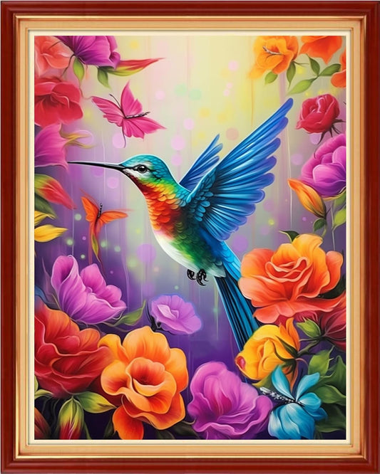 Foxhool Beginners Cross Stitch Kits Stamped Full Range of Embroidery Kits for Adults DIY Cross Stitches kit Embroidery Patterns for Needlepoint kit-Flower Hummingbird 16x20 inch