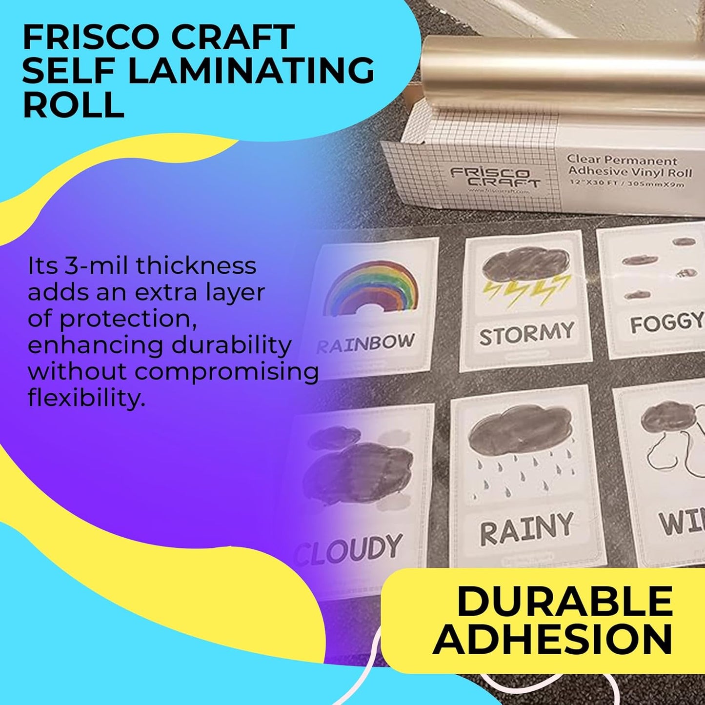 Frisco Craft Matte Clear Self Adhesive Laminating Roll - Self Laminating Sheets for Decals, Sticker, Photos & More - No Heat Sealing, Matte, Clear Sheets (12" x 30 ft)