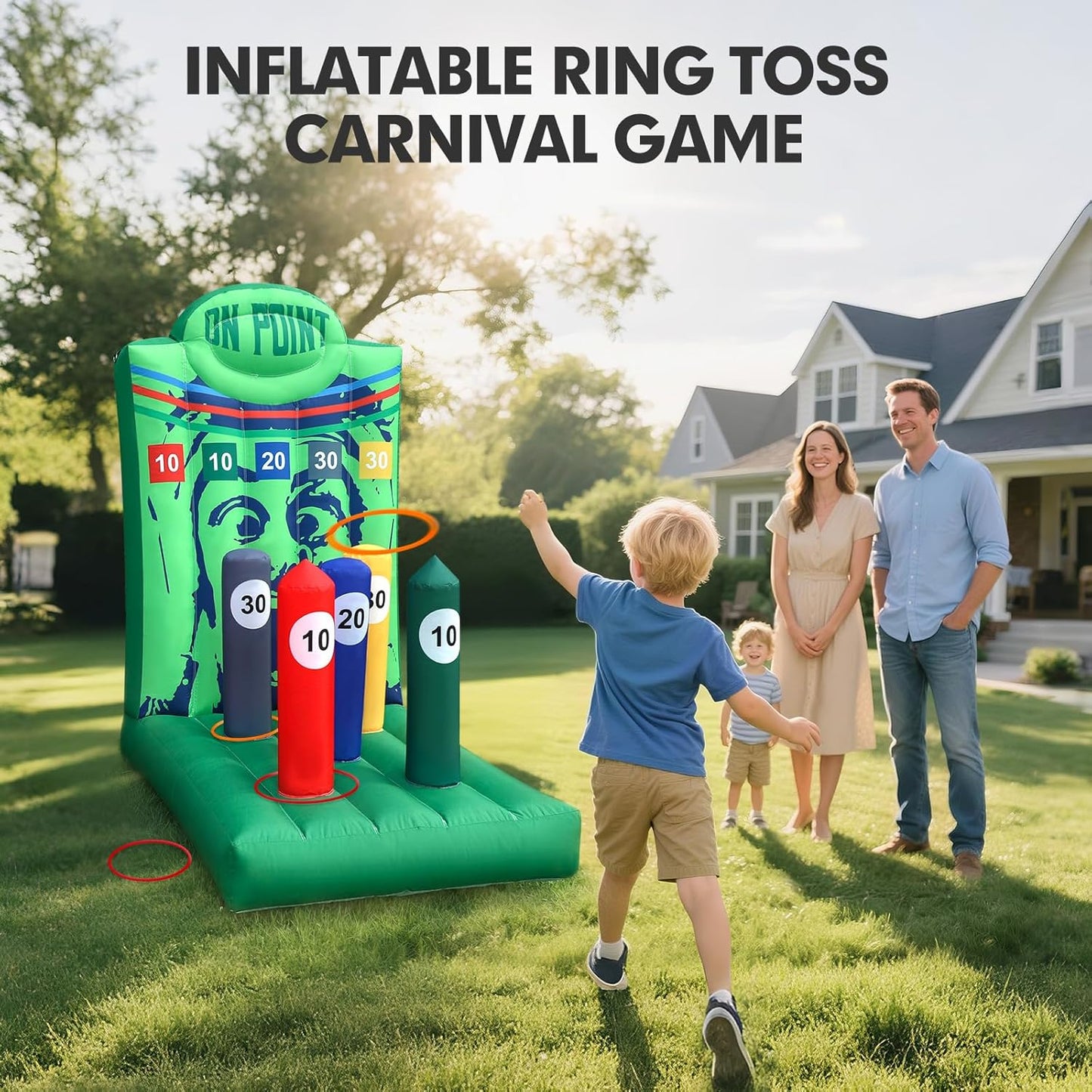 Inflatable Carnival Game with Built-in Blower, Portable Fun Toss Game for Backyard, Outdoor Carnival & Party