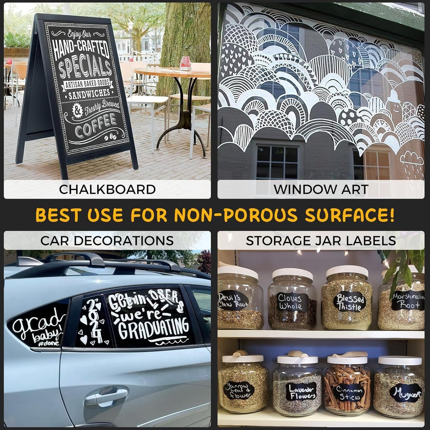 SFAIH Chalk Markers for Blackboard - White 6 Pack 0.7mm Fine Tip, Wet Erase Liquid Chalk Marker for Blackboard, Menu, Bistro, Signs, Windows, Glass, Food Labels, Dust-Free, Non Toxic