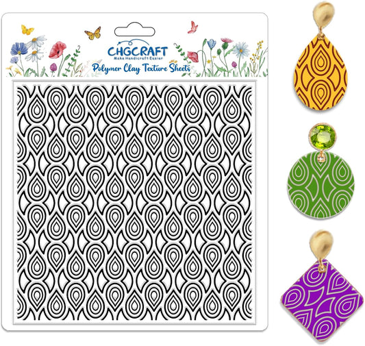 CHGCRAFT Teardrop Polymer Clay Texture Sheets Repeating Seamless Pattern Silicone Texture Stamp Line Art Modeling Pattern Pad for Jewelry and Clay Earrings Tools, 5.5x5.5 inch
