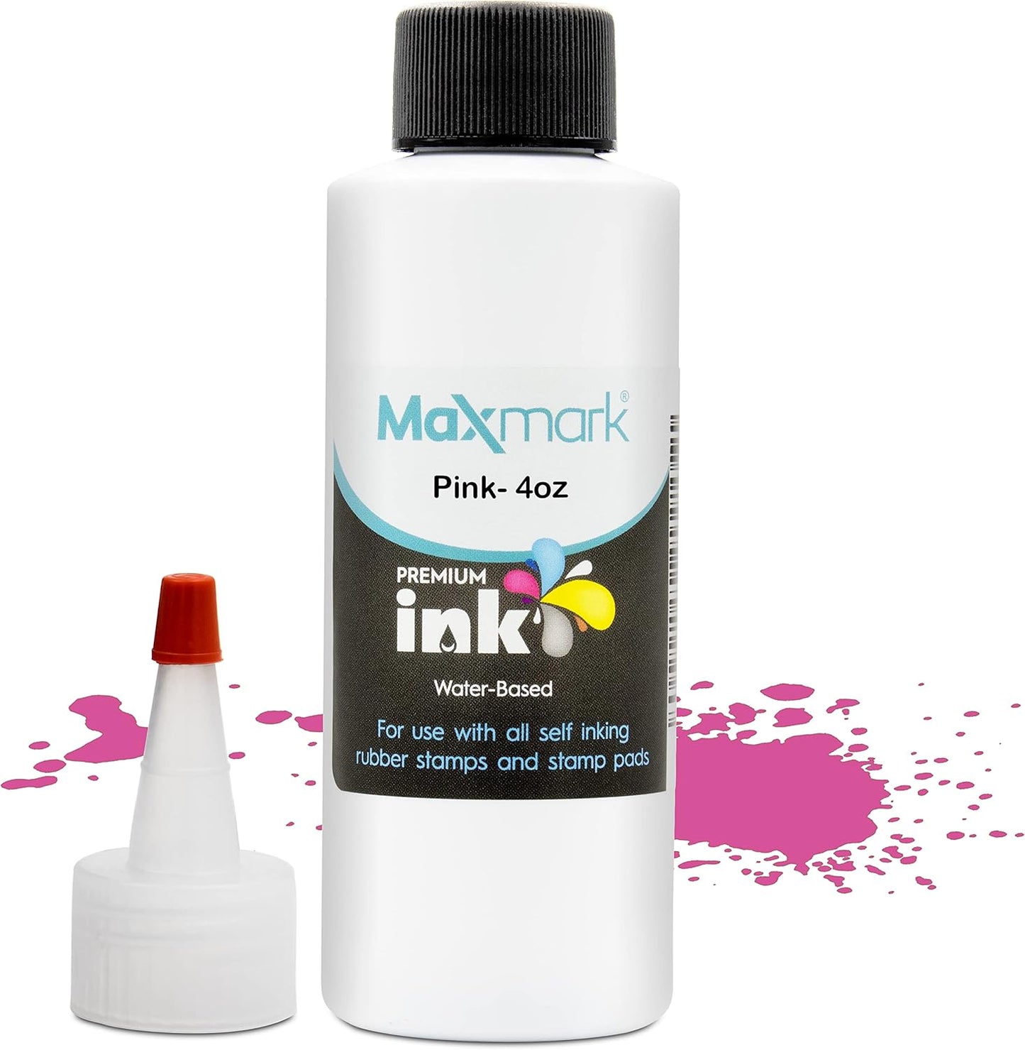 MaxMark Premium Refill Ink for self Inking Stamps and Stamp Pads, Pink Color - 4 oz.