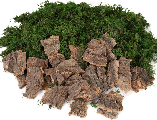 BYHER Fake Moss for Crafts, Assorted Treebark Fairy Garden Accessories Green Moss for Decorating, Tree Bark for Crafts, Terrarium, Floral Arrangements (Forest Green)