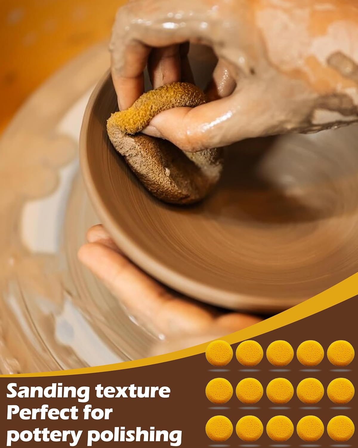 15Pcs Pottery Sponges for Clay 2.5inch, Sponge for Pottery and Cleaning Horse Saddle, Round Clay sponges for Pottery, for Kitchen Shoes Leather Care