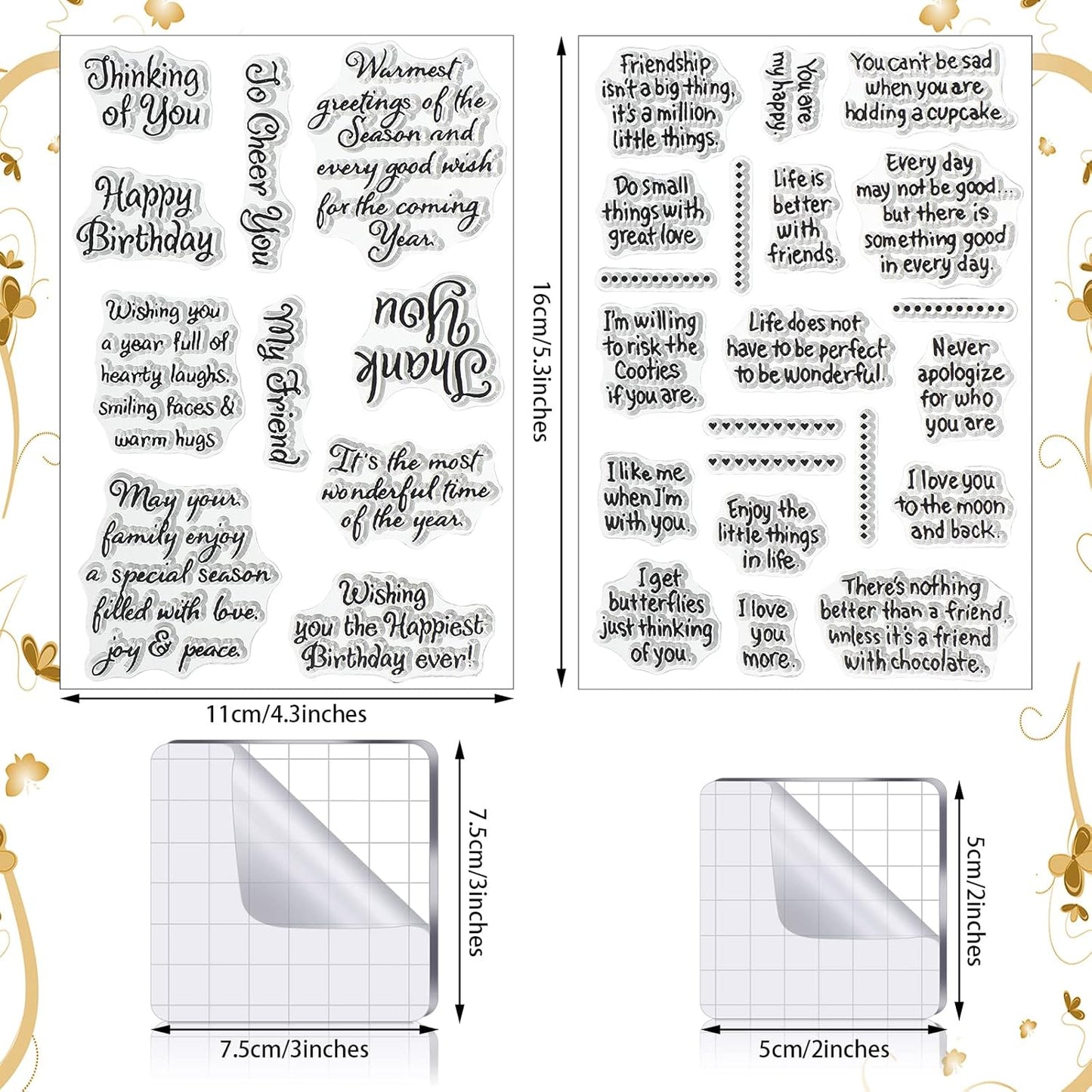 4 Sheets Sentiments Rubber Clear Stamps Set for Card Making and DIY Scrapbooking Journaling 2 Acrylic Stamp Blocks with Grid Lines for Birthday Wedding Wife Husband Anniversary Special Occasion Cards