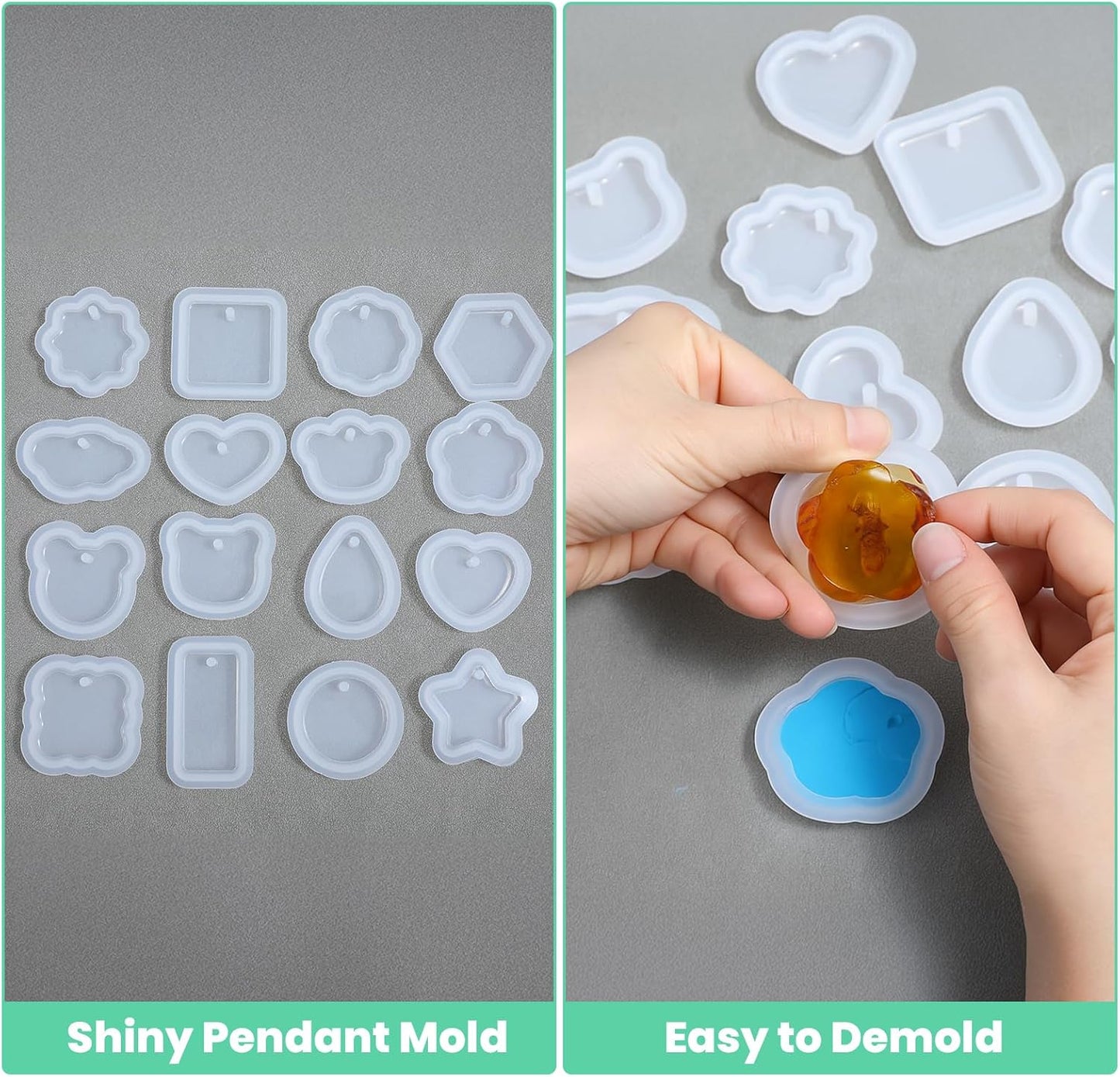 16Pcs Keychain Resin Molds Silicone with Hole, Jewelry UV Resin Keychain Molds, Epoxy Resins Mold for Keychains Pendant Jewelry Making