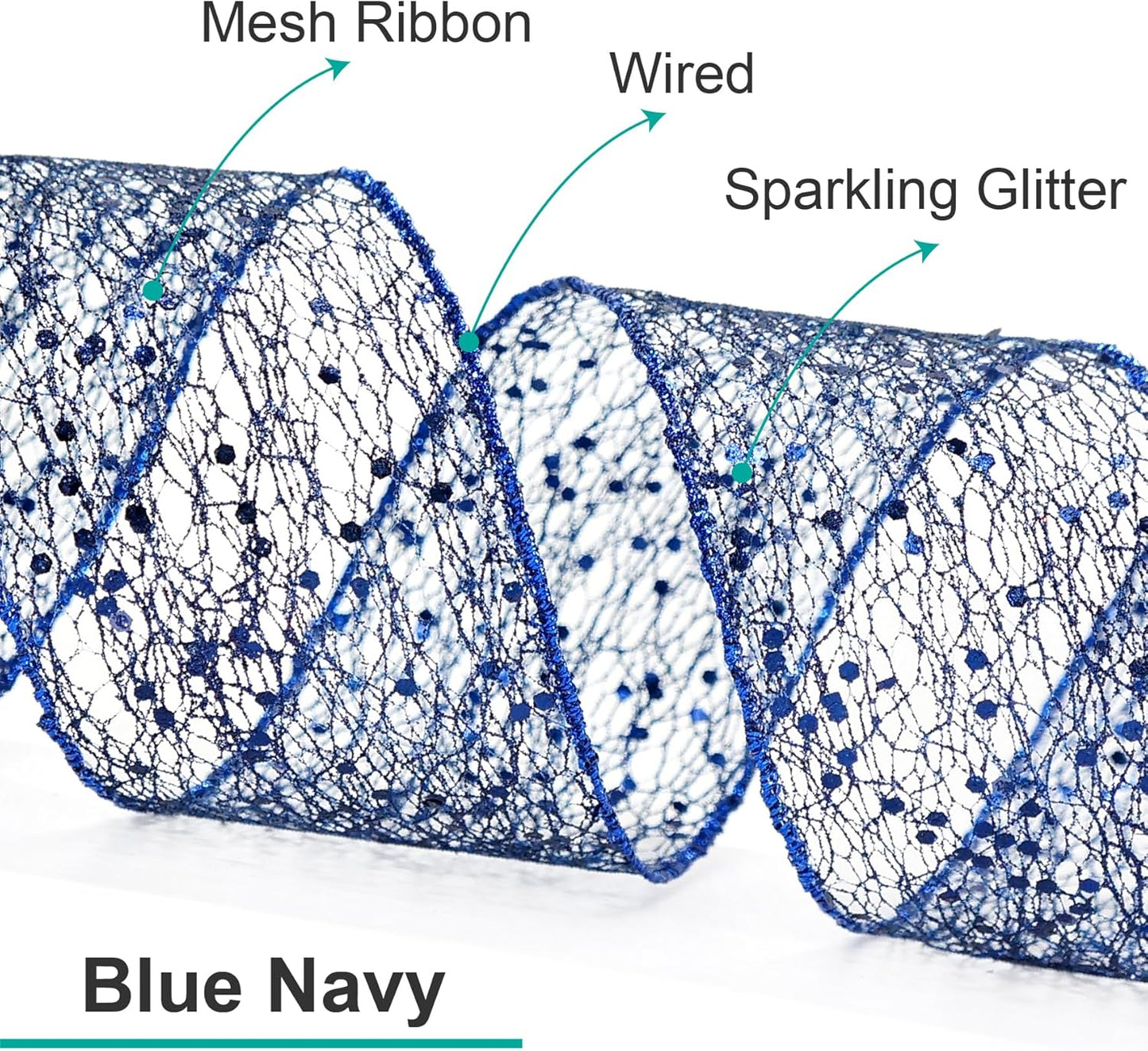 CT CRAFT LLC Sparkling Glitter Mesh Wired Ribbon 2.5" x 10 Yards Blue Navy for Christmas Home Decor Bow Gift Wrapping DIY Crafts Wreath