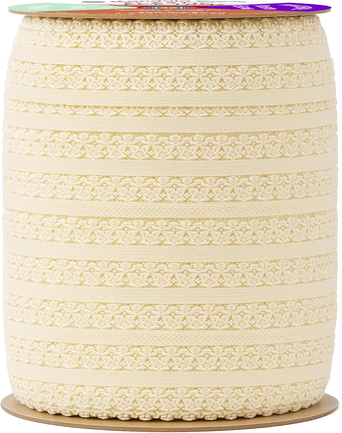 Mandala Crafts Cream Stretch Lace Soft Elastic Trim Roll - 55 Yards 1 Inch Wide Stretchy Frilly Picot Ribbon for Sewing Lingerie, Headbands, Underwear, and Crafts