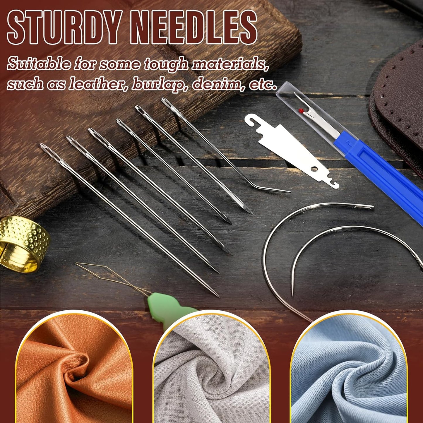 Repair Sewing Kit, Upholstery Needle with 32 Yard Waxed Thread and 8 Pcs Heavy Duty Leather Needles for Hand Stitching, Canvas & Quilting - 0.55mm Round Waxed Thread Dark Blue
