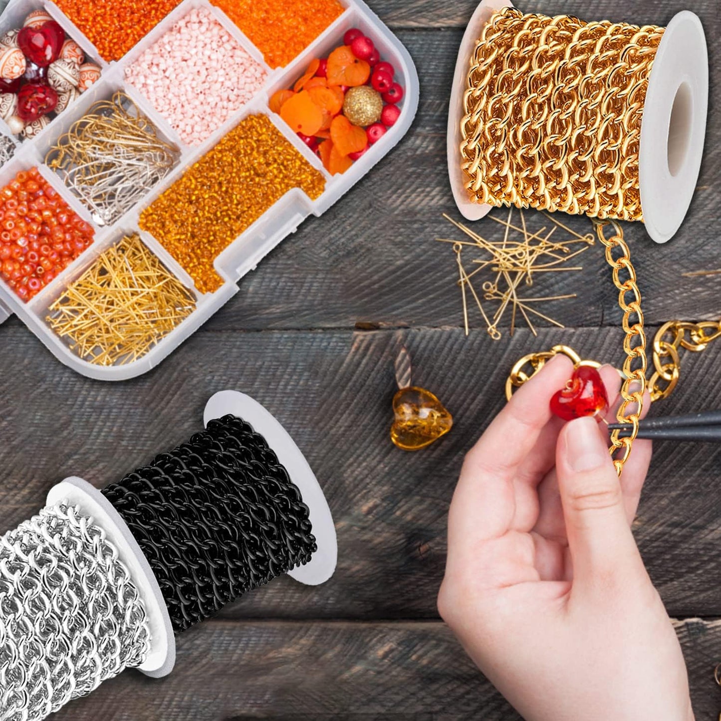 Jishi 16ft Aluminium Curb Chain Roll, Thick Twisted Chain Links, Gold Plated Metal Craft Chain Curb Link Chain Spool for Jewelry Making Necklace Bracelet DIY Crafts, Jewelry Making Findings Supplies