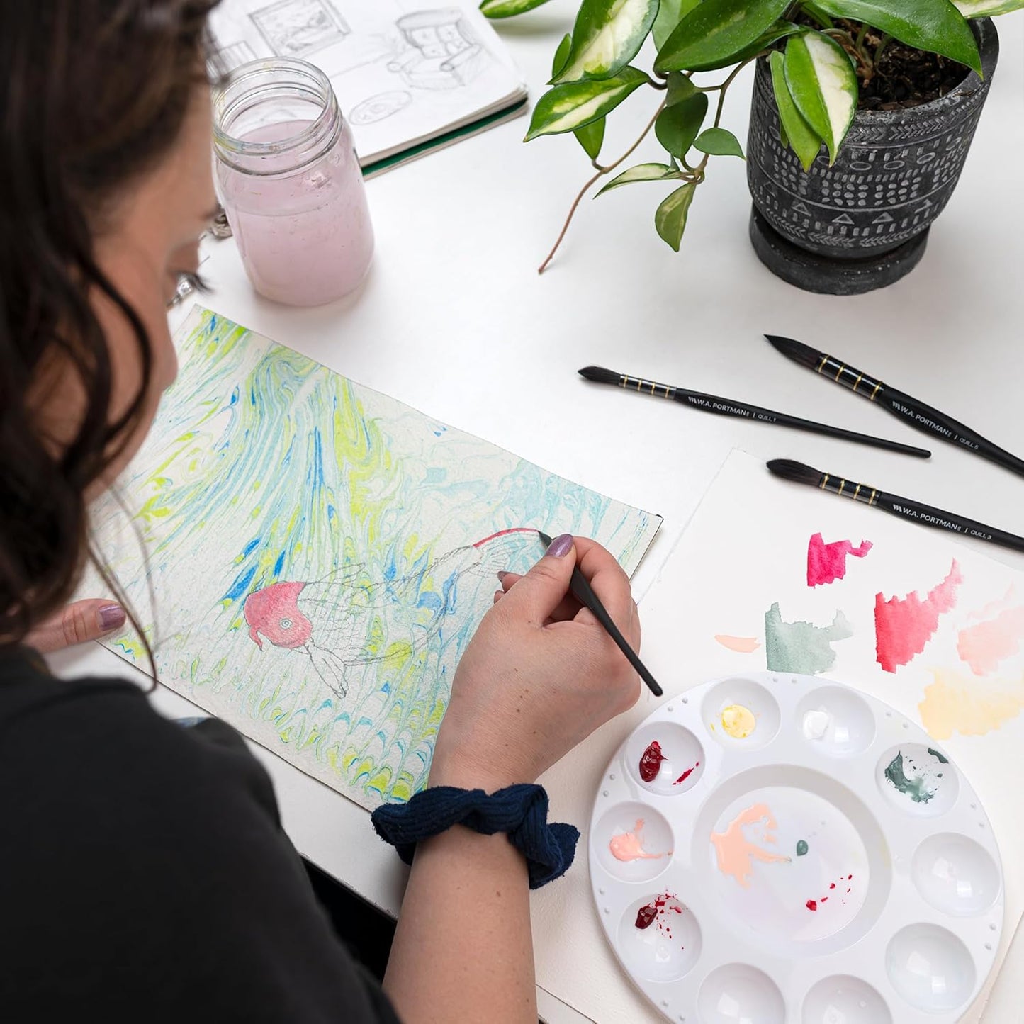 WA Portman Quill Round Watercolor Brushes Professional 4pc Set - 100% Vegan, Cruelty-Free Synthetic Squirrel Hair Watercolor Brushes Set with Triangular Comfort Grip