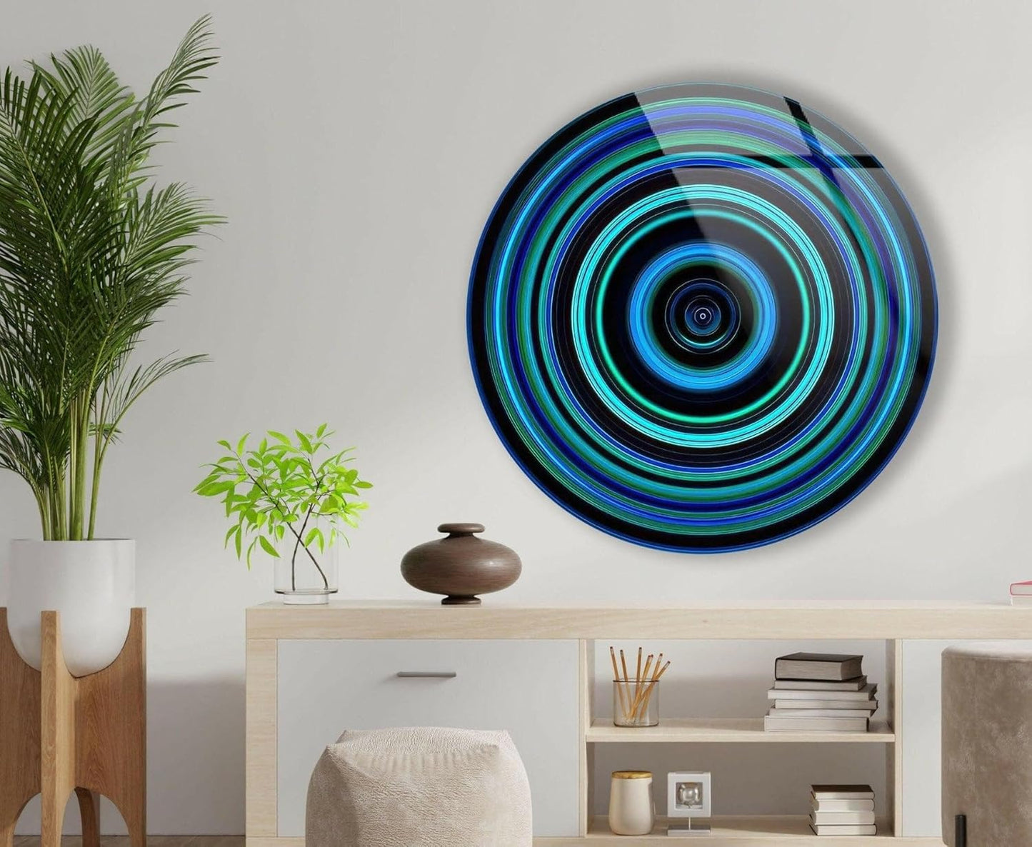 My Photostation.com 27.5''(70cm) Diameter Blue and Green Round Glass Wall Art Tempered Glass Printing Wall Decor Large Wall Art Wall Hangings