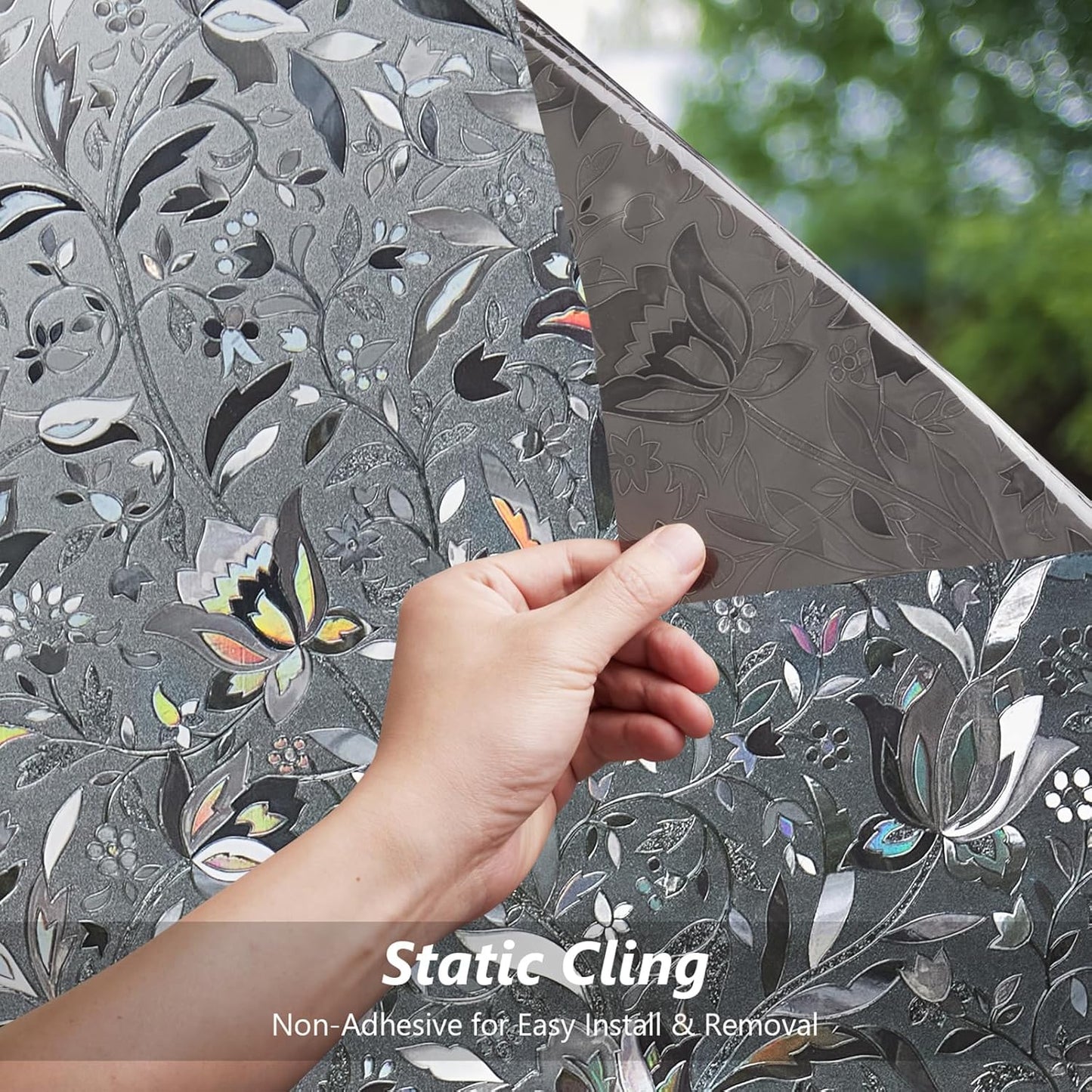 Kromapolis Window Film, Window Privacy Film Frosted, Vinyl Glass Covering, Stained Glass Decorative Film, Static Window Clings, Non-Adhesive (Grayish Black, 23.6 x 78.7 inch)