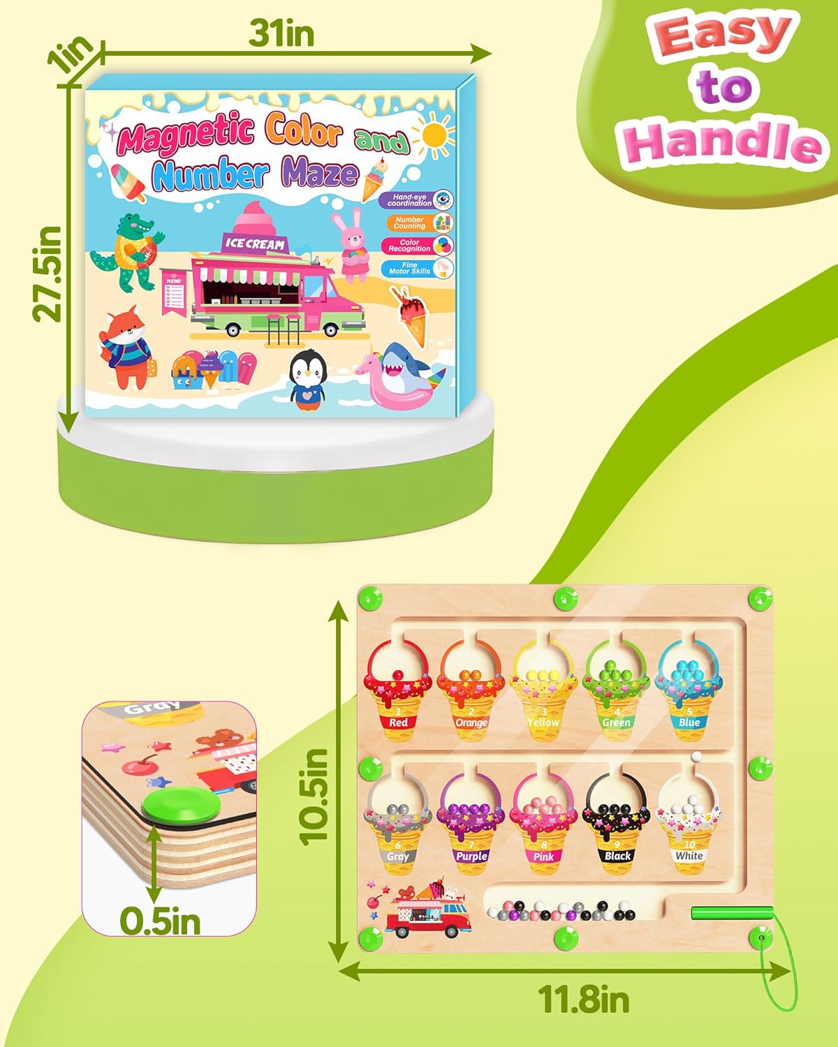 Magnetic Color and Number Maze, Montessori Toys for 2 3 4 Year Old, Wooden Color Matching Puzzle Board, Preschool Learning Activities Educational Toys for Ages 2-4 for Girls Boys Birthday Gifts