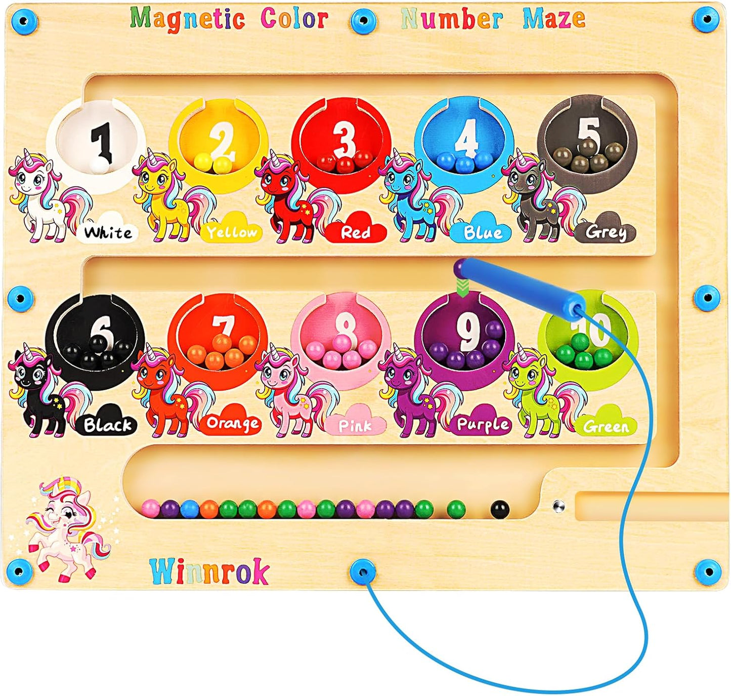 Magnetic Color and Number Maze, Montessori Wooden Magnet Puzzles Learning Counting Matching Board Unicorn Toys for Toddlers Kids 3-5, Educational Fine Motor Skills Toys for Girls Boys 3 4 5 Years Old