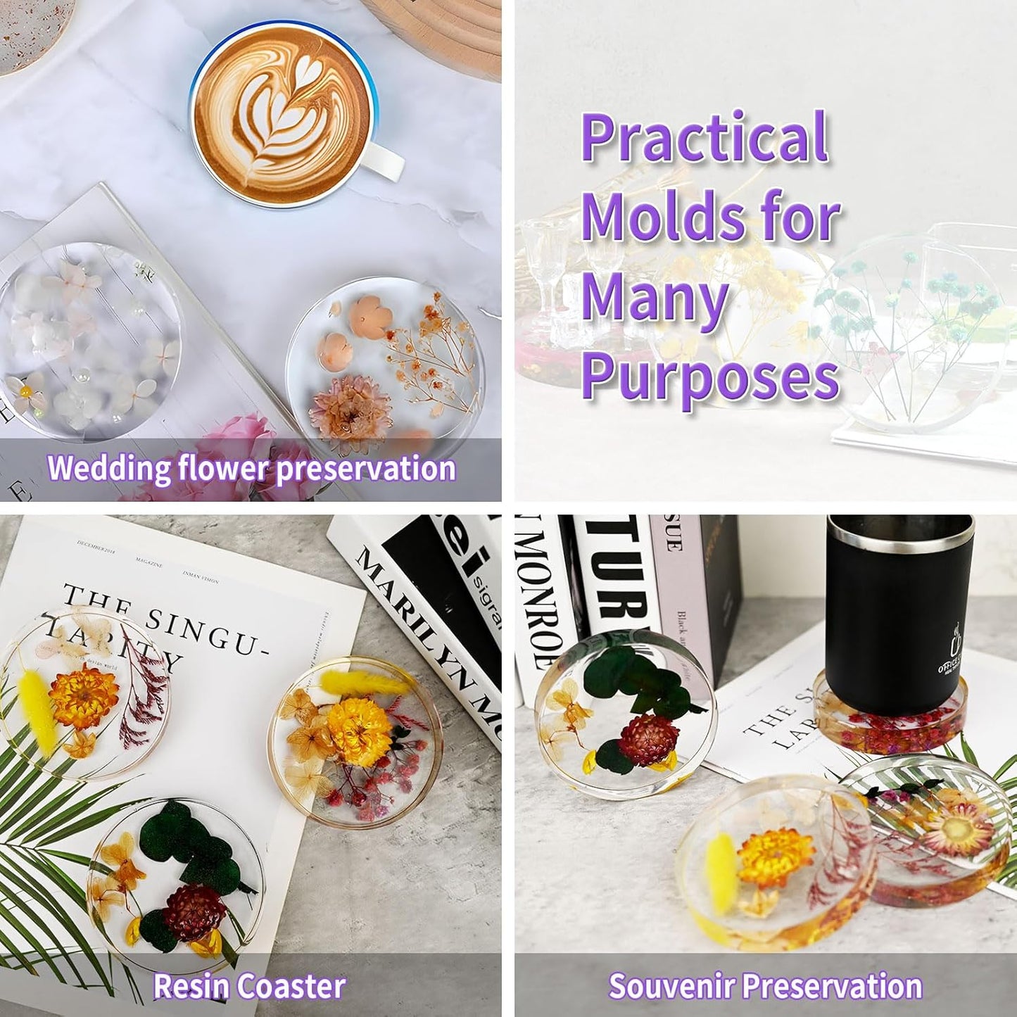 Resin Coaster Molds, 6-Cavity Silicone Coaster Molds for Epoxy Resin, Large DIY Deep Round Silicone Mold for Art Home Decoration