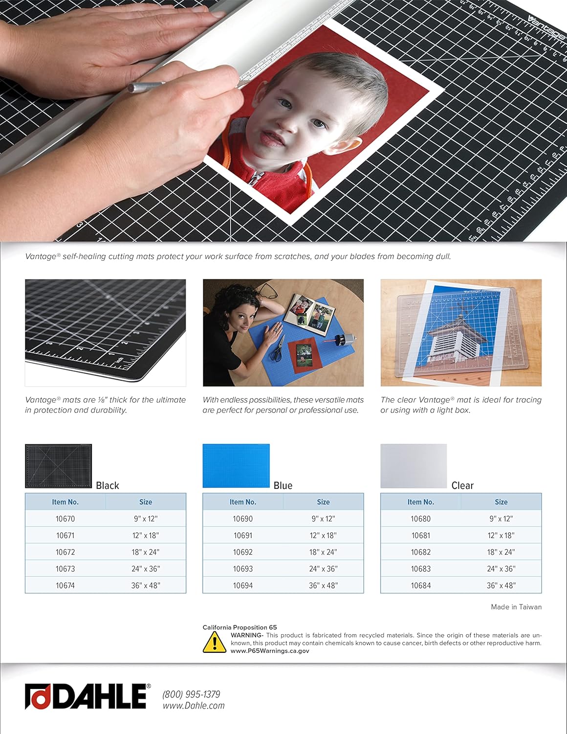 Dahle Vantage 10693 Premium Self-Healing Cutting Mat, 24"x36", 1/2" Grid, 5 Layers for Max Healing, Perfect for Crafts & Sewing, Blue