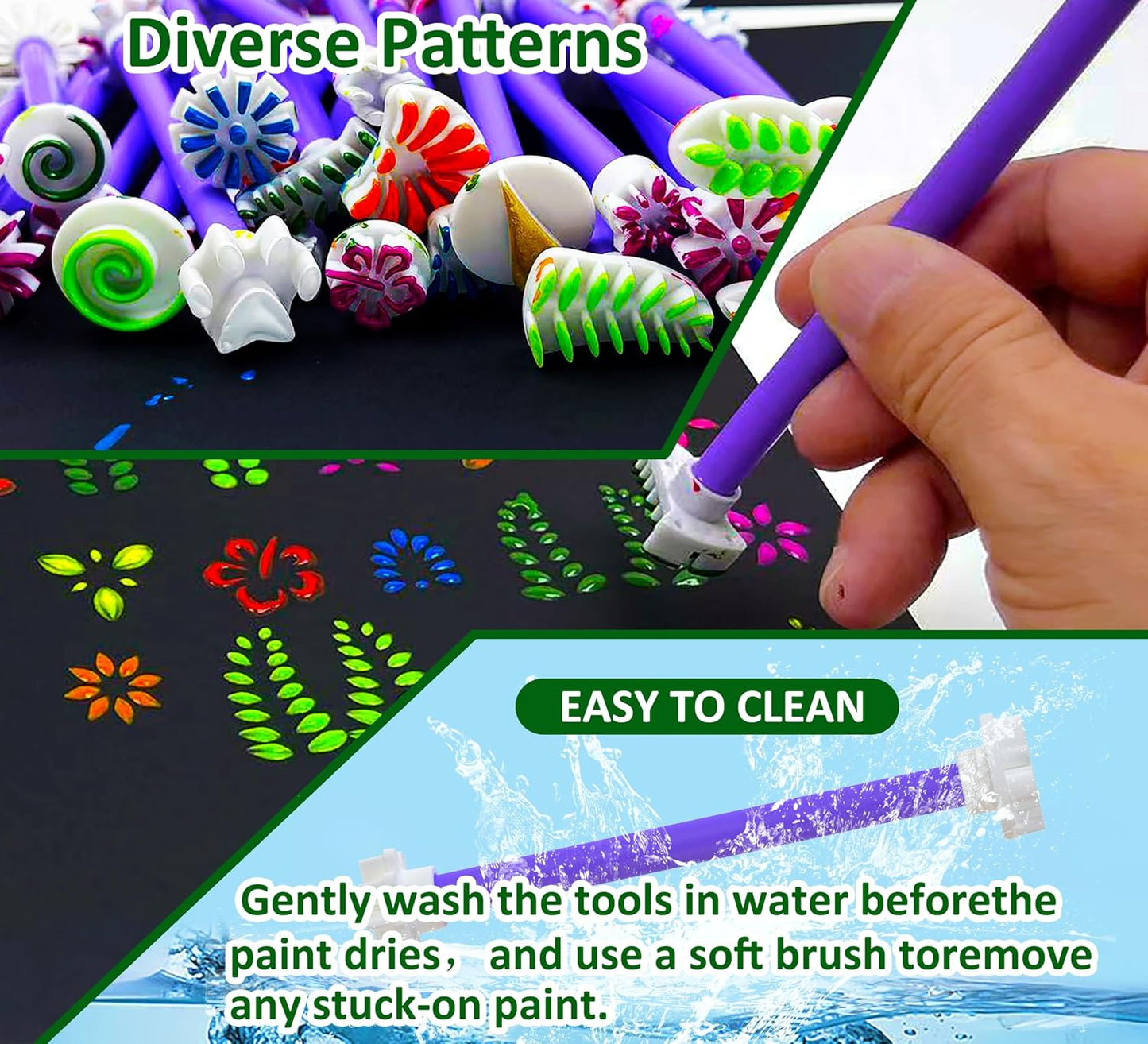 GEOCCI Flower Petal Tools for Dot Painting，50 Petal Shapes Dotting Tool，Mandala Dot Art Tools for Rocks，Embosssing Tools for Painting Dots （Purple）