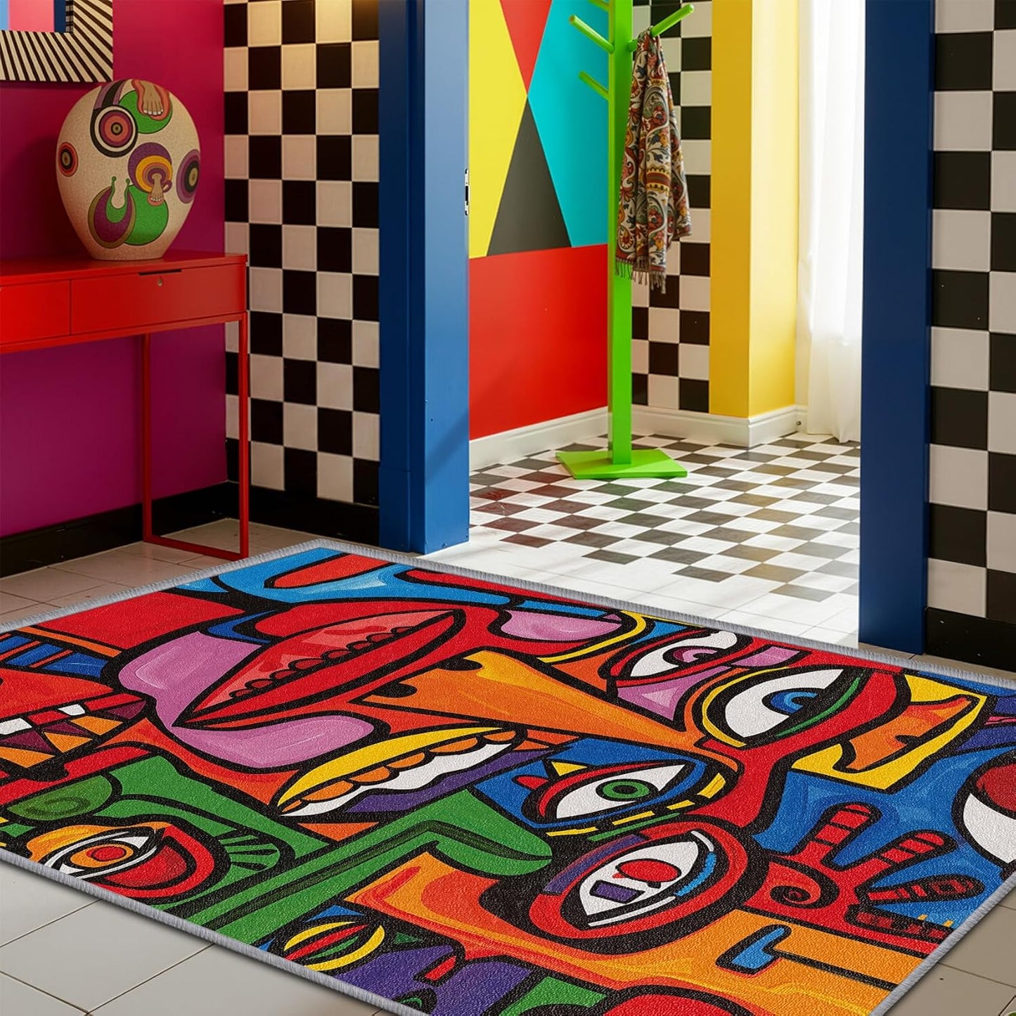 Abstract Rugs for Bedroom - 4x6 Rug - Abstract Rug - Colorful Graffiti Area Rug - Modern Geometric Pop Art Rugs - Multicolor Artistic Carpet - Home Decor