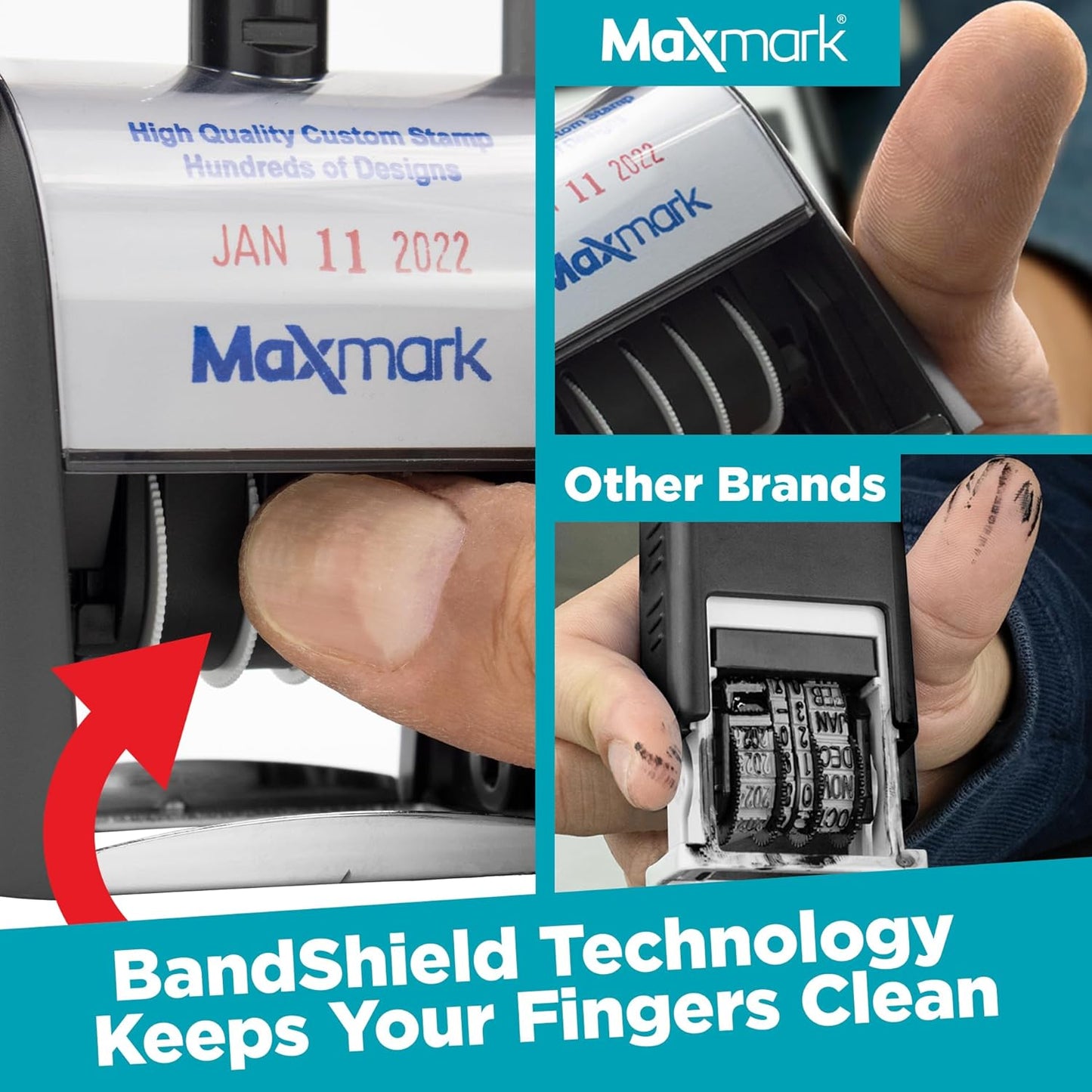 MaxMark Heavy Duty Self Inking Date Stamp with Phrase Scanned - Red Ink