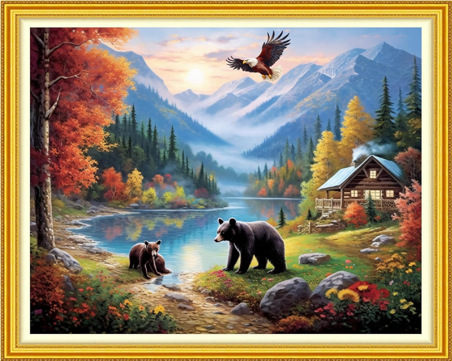 Dooxvey Cross Stitch Kit for Adult Beginners - Full Range of Stamped Kits with 11CT Patterns - Bear Scenery 16x20 inch