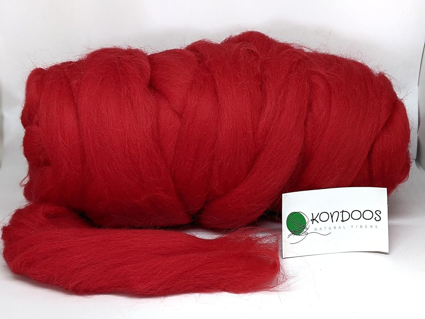 Kondoos Colored Natural Wool roving, 1 lb. Best Wool for Needle Felting, Wet Felting, handcrafts and Spinning. (Red, 1 lb)