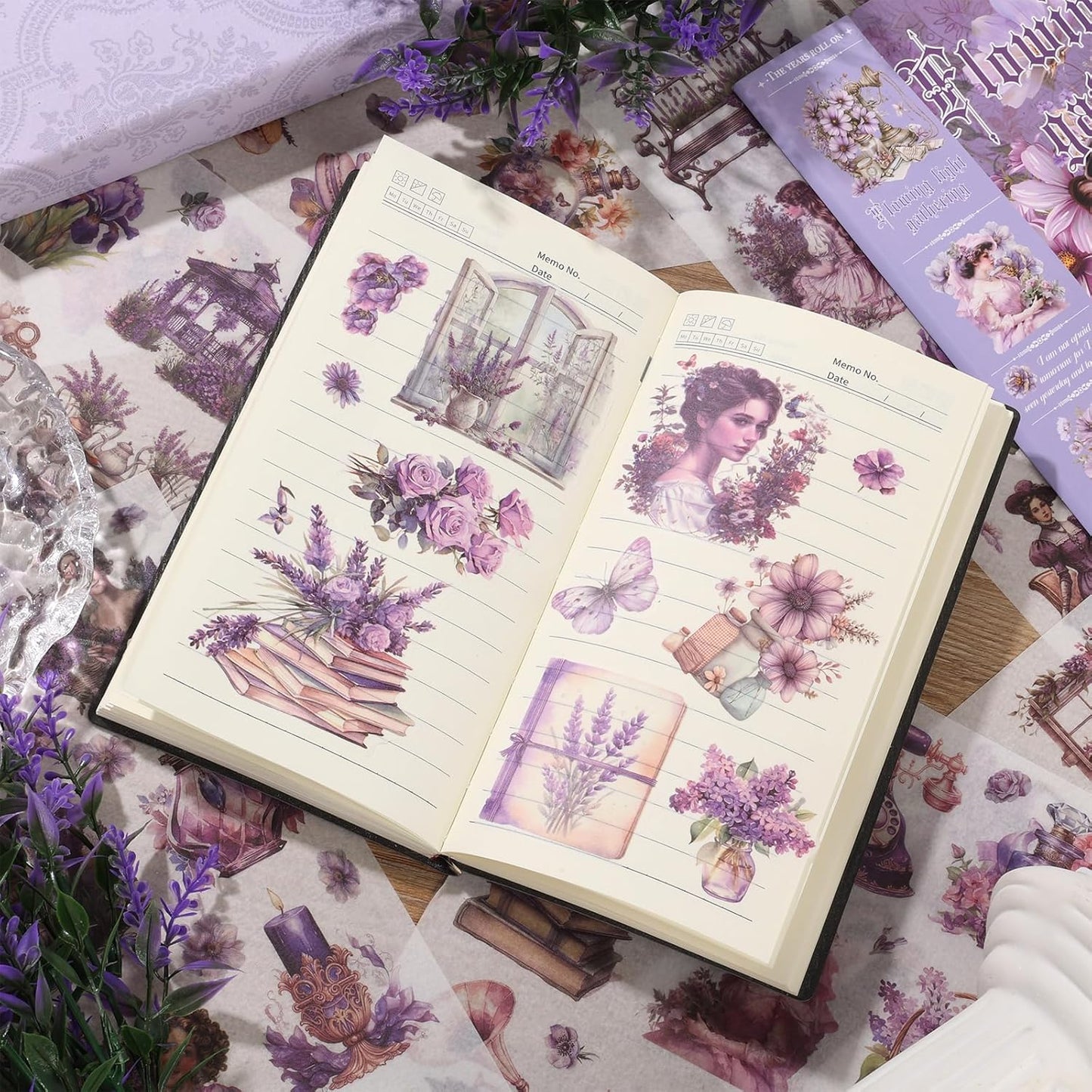 Vintage Ephemera Sticker 24 Sheets precut 300 washi Stickers Paper Girls Journal Stickers for Adults Junk Journal Sticker Book Scrapbooking Supplies