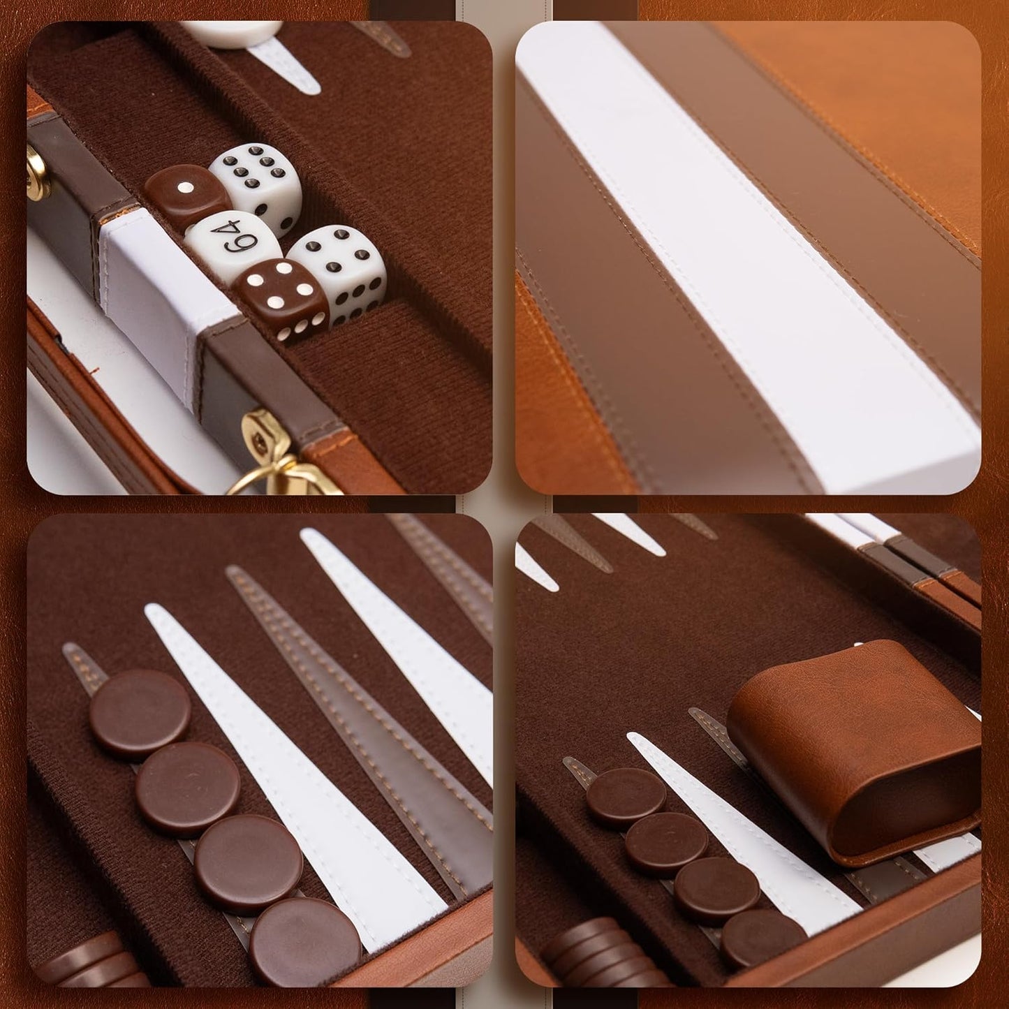 Backgammon Board Game, Deluxe Leather Like Case, Felt Interior, Brown, Classic Backgammon Game, Popular Board Game, Board Games (Small (11"))