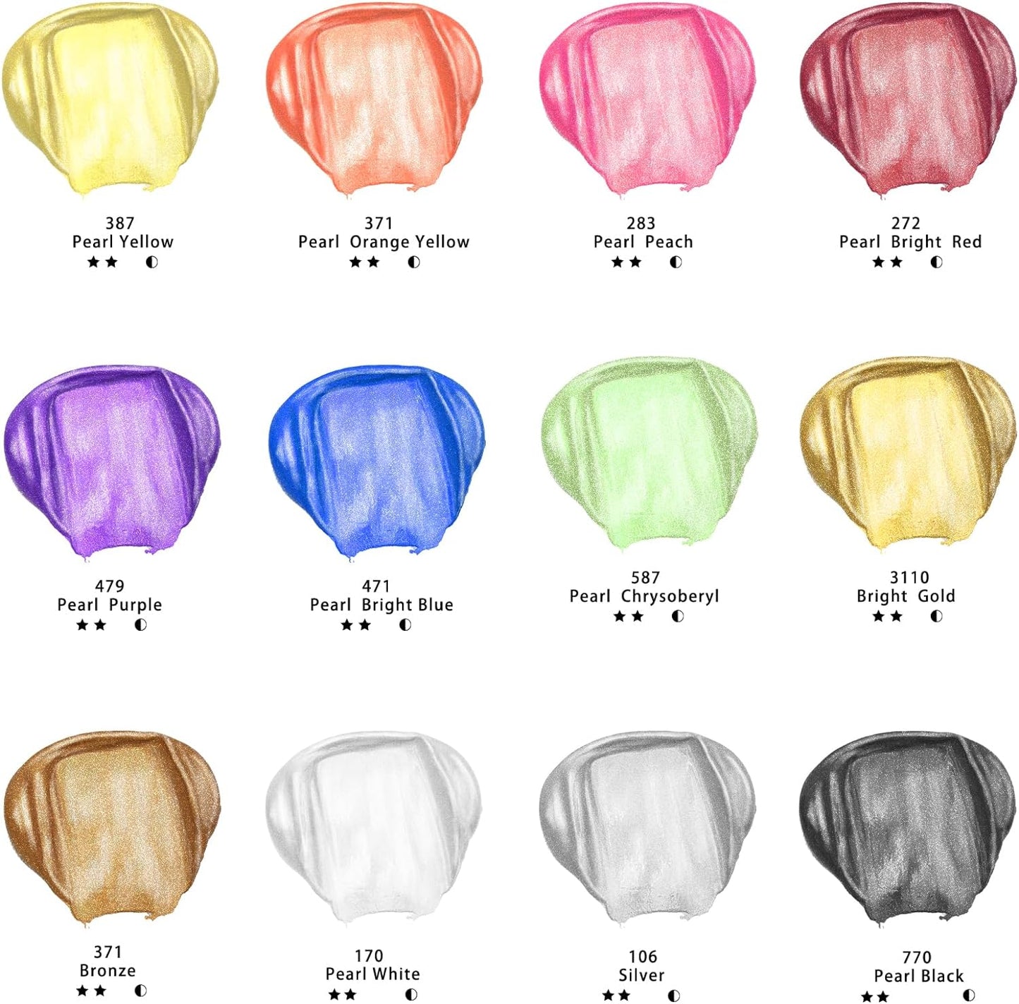 Artecho Acrylic Paint Set, 12 Metallic Colors Bottles (59ml / 2oz) Art Craft Paints for Canvas, Rock, Stone, Wood, Fabric, Art Supplies