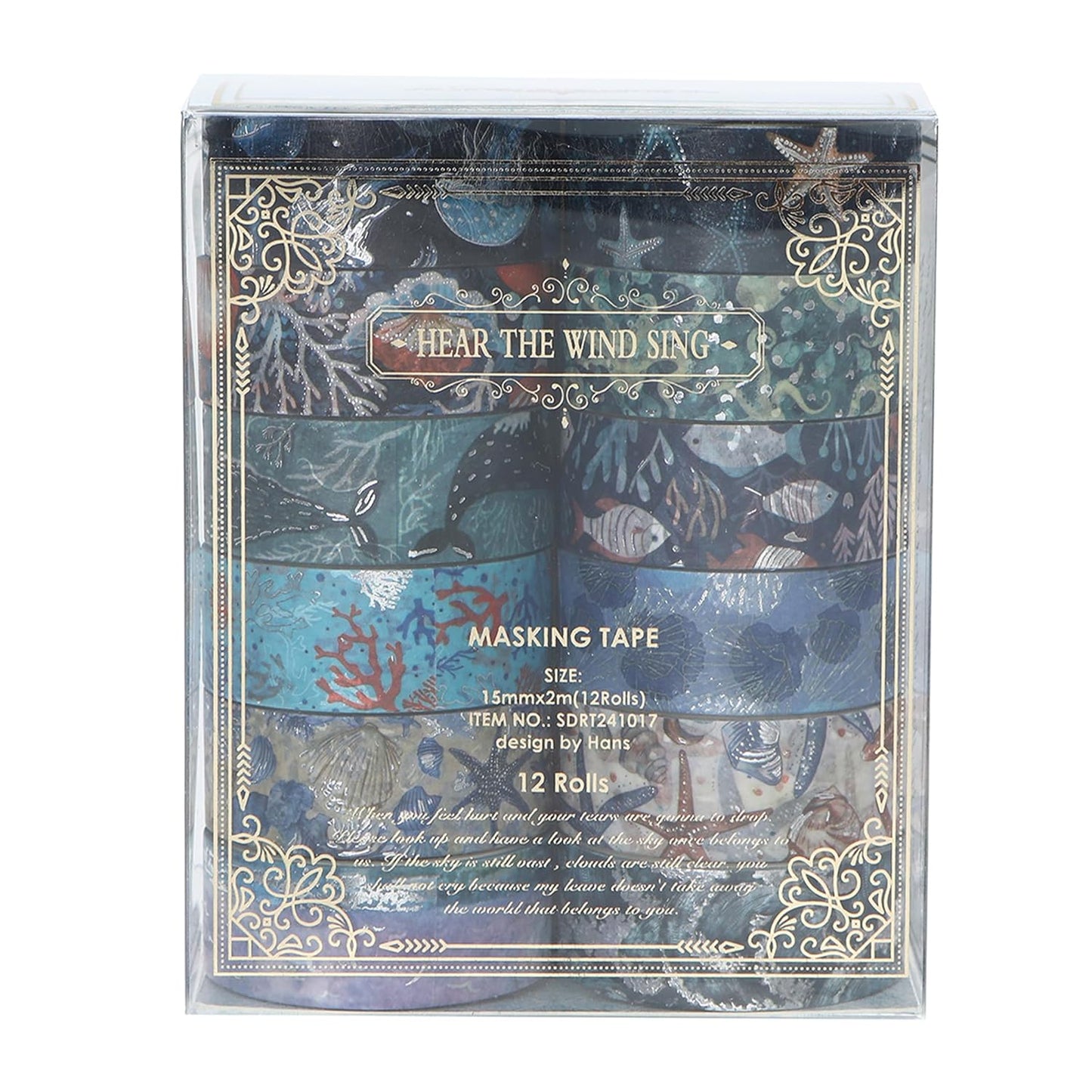 12 Rolls Charming Washi Tape Set Gold Silver Foil Detailing Arts Adhesive Tapes Basic Patterns Decorative Masking Tape Sets for Craft, Kids, Scrapbook, DIY, Gift Wrapping (Oceanic Dreams)