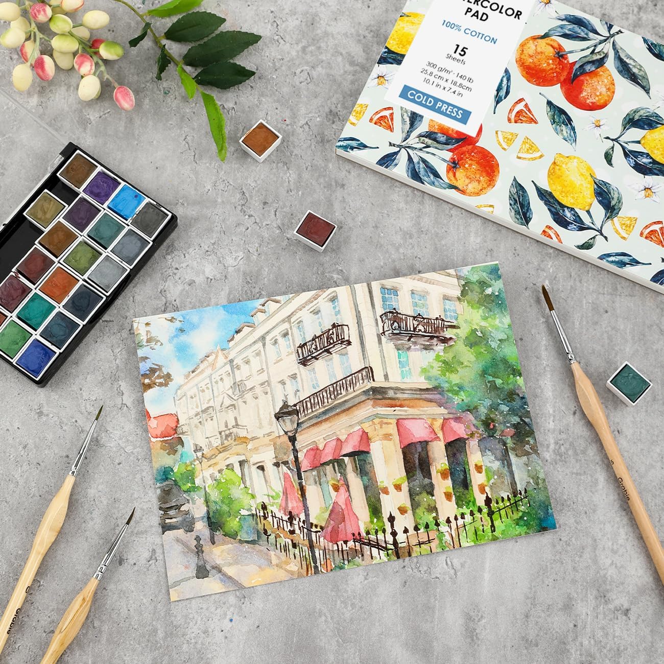 Grabie Watercolor Paper Pad, 100% Cotton, 15 Sheets, B5 (10.1 x 7.4), 140lb (300gsm), Glue Bound, Acid-Free Cold Pressed Watercolor Paper, Art Supplies for Watercolor Techniques (B5)