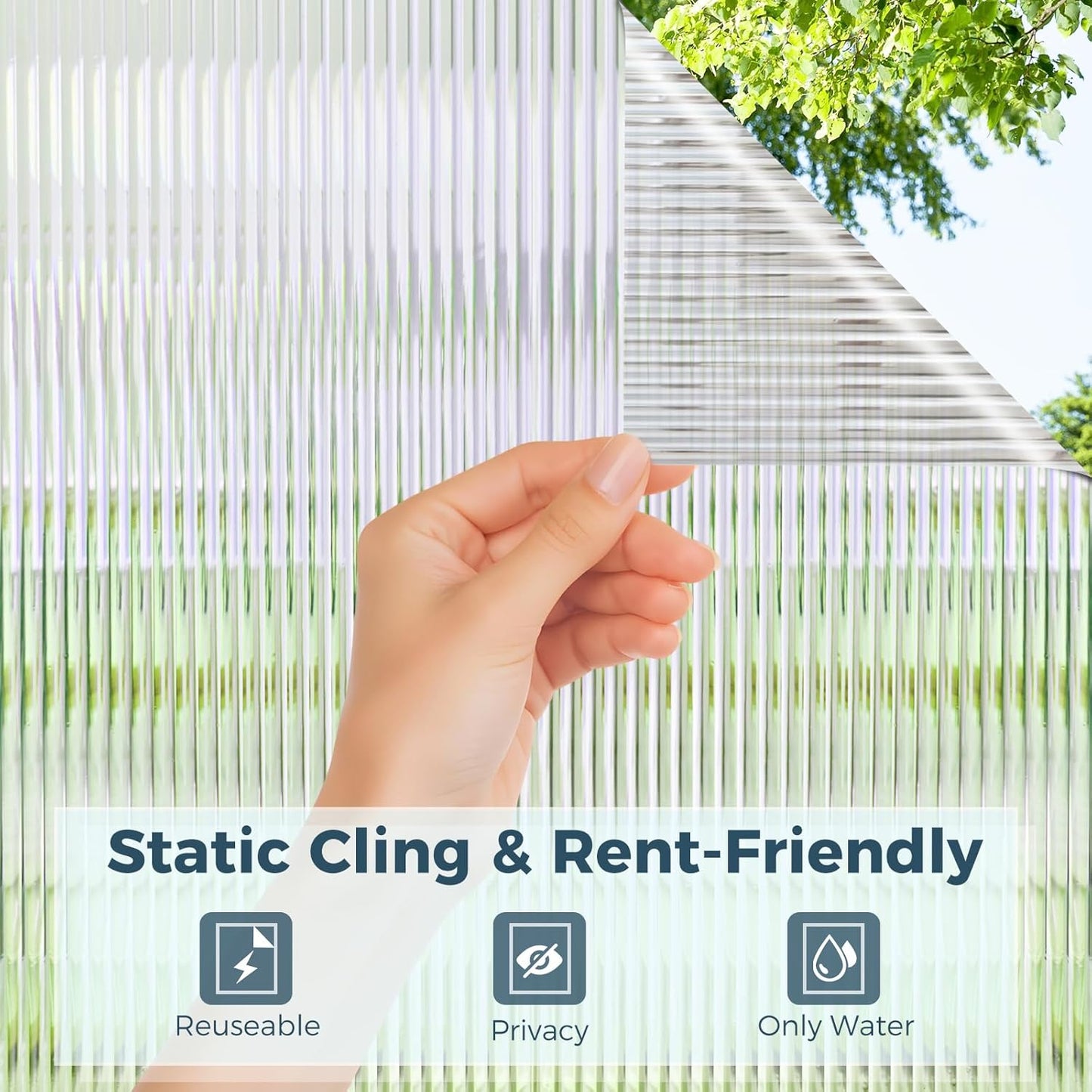 Beautyhero Window Privacy Film, Frosted Reeded Glass Cling with 3 Tools, 3D Decorative Coverings with UV Blocking, Static Cling Tint for Bathroom Doors Cabinet