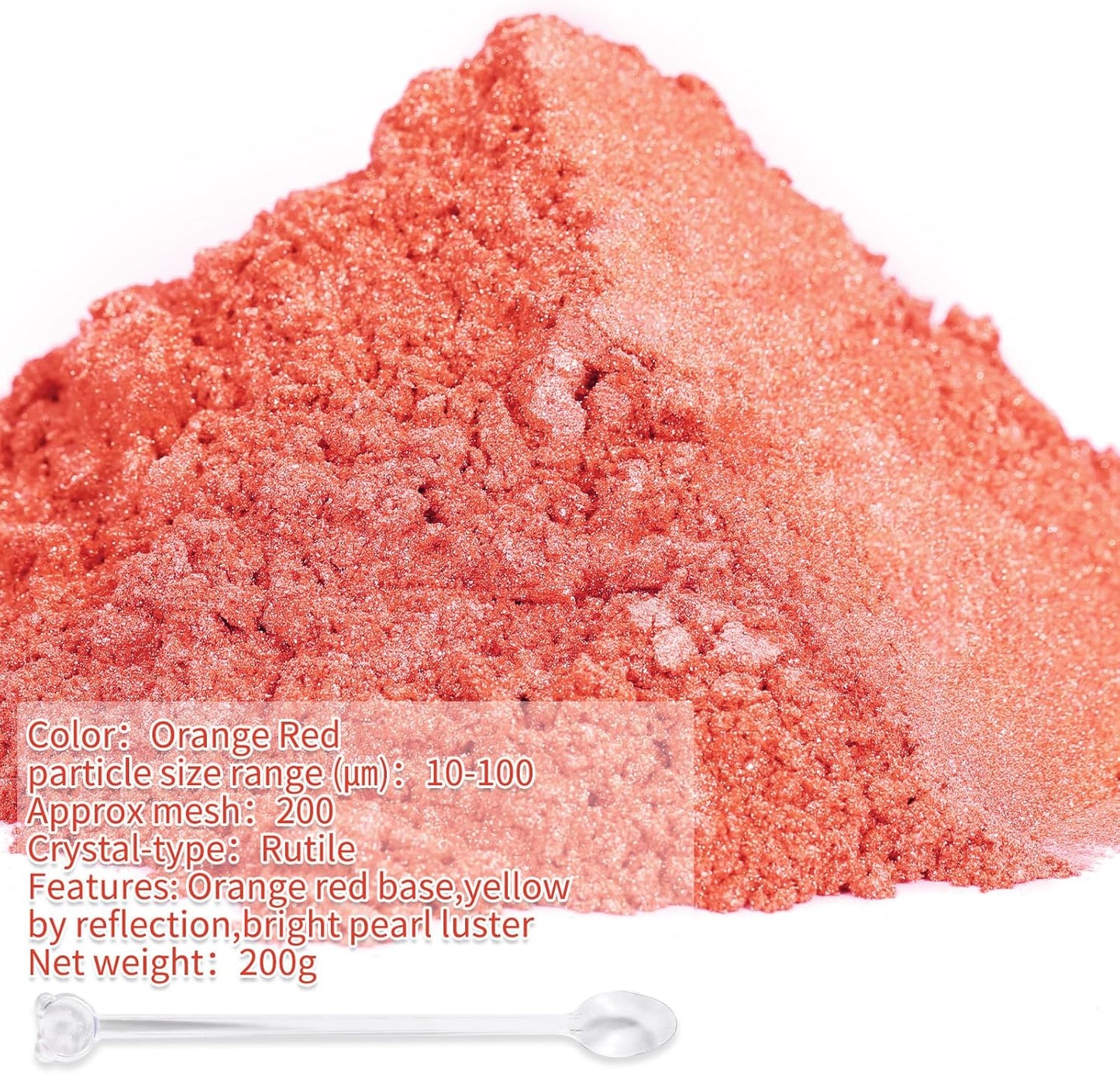 Mica Powder,7.05OZ（200g）,Orange Red Mica Powder Pigment for Epoxy Resin，Lip Gloss，Car Paint，Dye，Soap Making，Nail Polish,Epoxy Resin,Candle Making,Bath Bombs