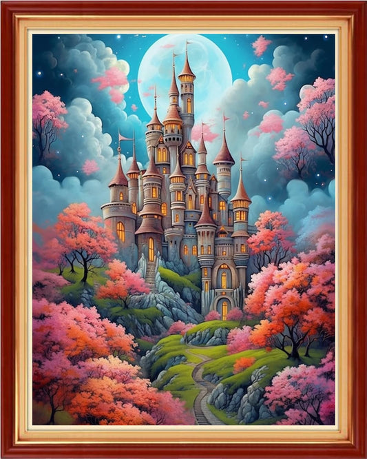 Dimxvean Stamped Cross Stitch Kits,Cross Stitch Kits for Adults Beginners,Embroidery Kits Full Range of Cross Stitch Stamped Kits Needlepoint Kits Cross Stitch Patterns-Magic Castle 16x20 inch