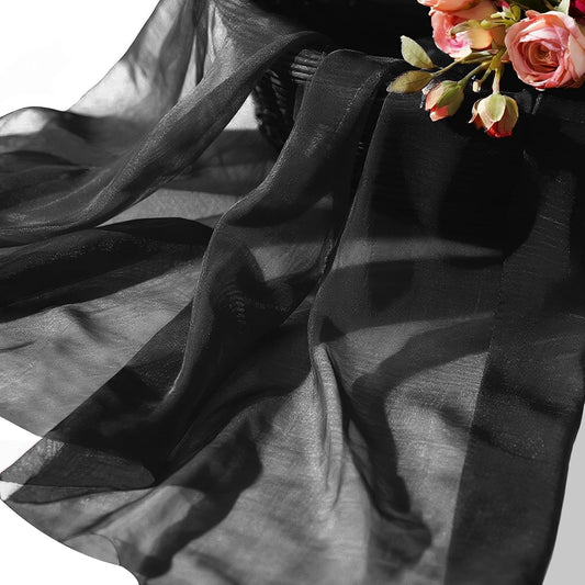 Organza Fabric by The Yard, 60 Inch Wide 10 Yards (30 ft) Extra Long Sheer Fabric for DIY Sewing Projects Window Scarf Wedding Decorations Party Backdrops Curtains (Black)