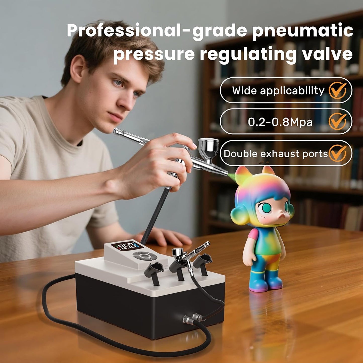 Colima Professional Airbrush Compressor – 85 PSI High-Performance, Ultra-Quiet, with Precision Pressure Control – Ideal for High-End Airbrushes