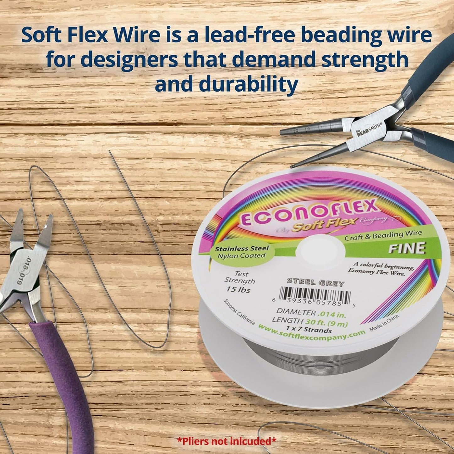 Soft Flex Econoflex Hobby Beading Wire - Fine Gauge 0.014-30 Feet No Lead Crafting Wire