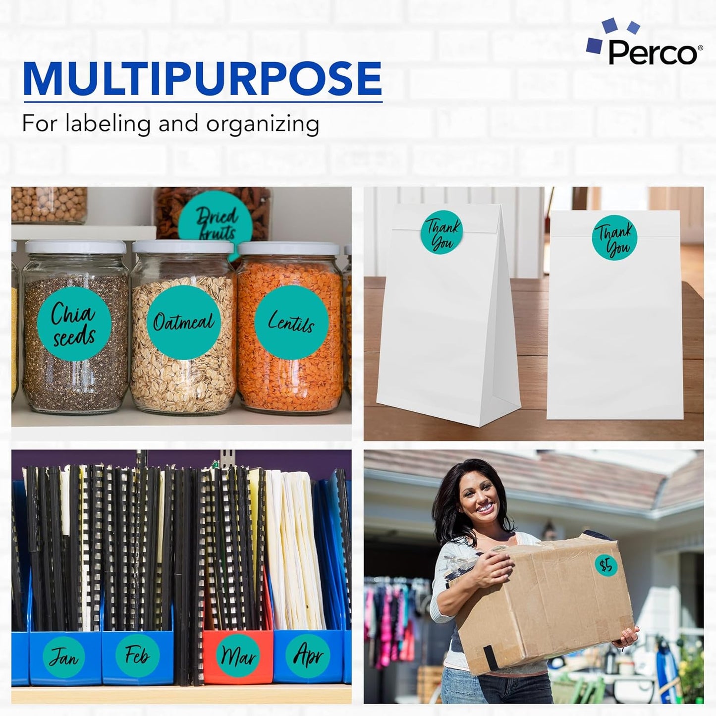 Perco Teal 3-Inch Perforated Circle Dot Sticker Labels — 10 Rolls, 5,000 Round Stickers — with Permanent Adhesive for Moving Boxes, Sale Signage, Displays, Status Messaging—Made in USA