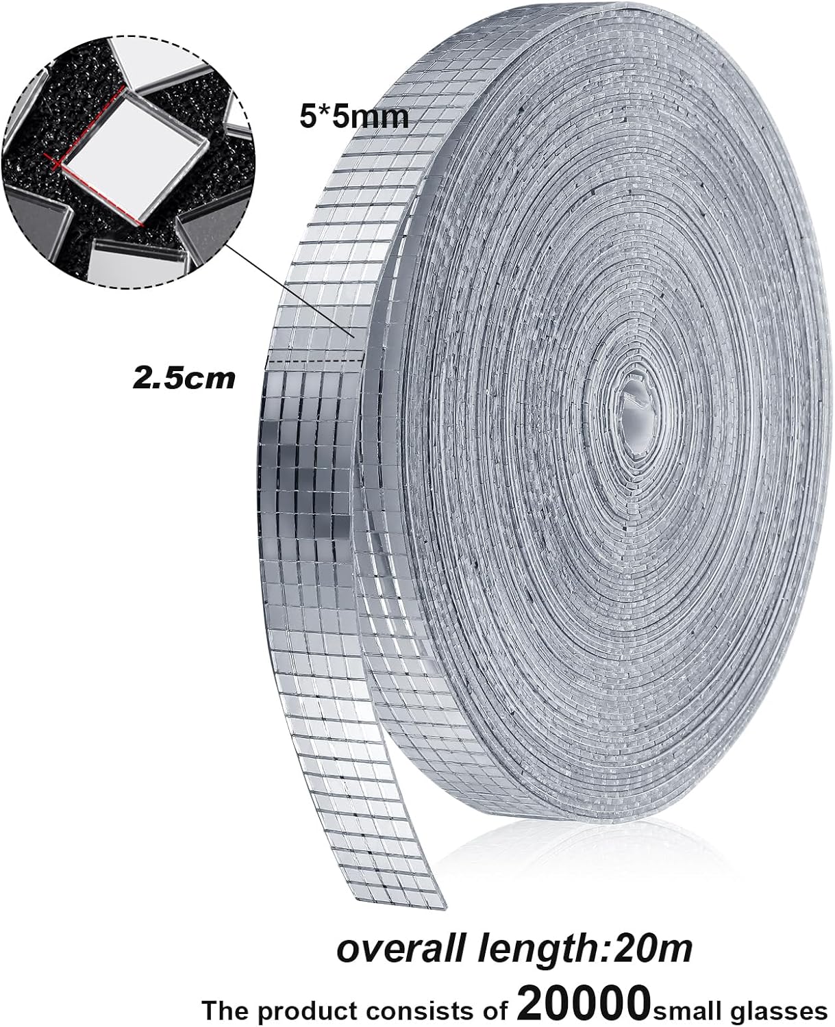 SATINIOR 20000 Pcs Disco Ball Mirror Tiles Self Adhesive for Crafts 5 x 5 mm Small Disco Tape Ball Stickers Square Mosaic Tiles Mirror Pieces for DIY Craft Party Decor