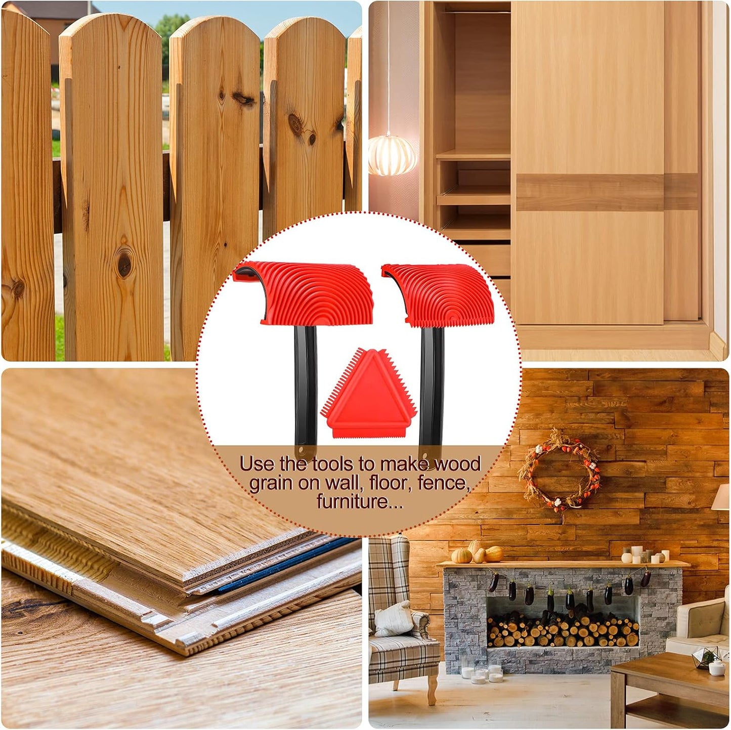 Honoson Set of 3 Wood Graining Tool Wood Graining Painting Tool Set DIY Texture Rubber Empaistic Roller for Household Wall Room Art Paint Decoration