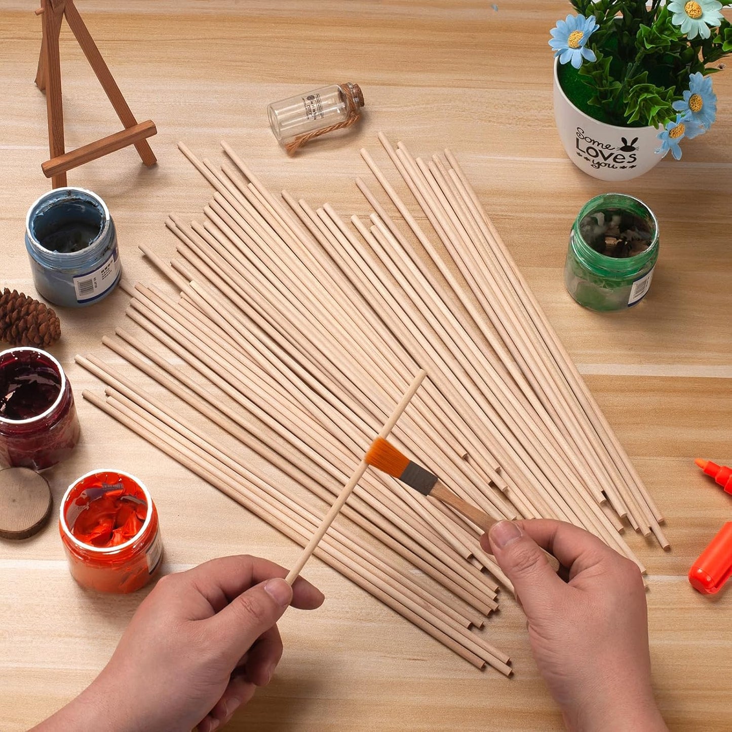 Wooden Dowel Rods Wood Dowels for Craft 3/16 x 12, 50 PCS Round Wooden Sticks for Crafts, Macrame Dowels, Unfinished Hard Wood Sticks for Crafting, Tiered Cake Support and Photo Props, Ribbon Wands