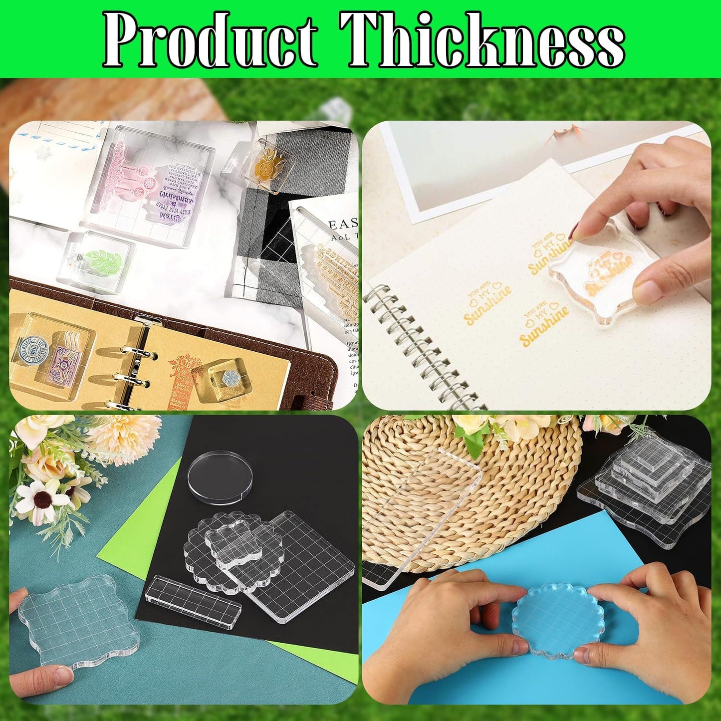 4Pcs Clear Acrylic Stamp Blocks Set, Acrylic Stamping Blocks Tools Clear Stamps with Grid Lines for Photography Props Scrapbooking Crafts Card Making