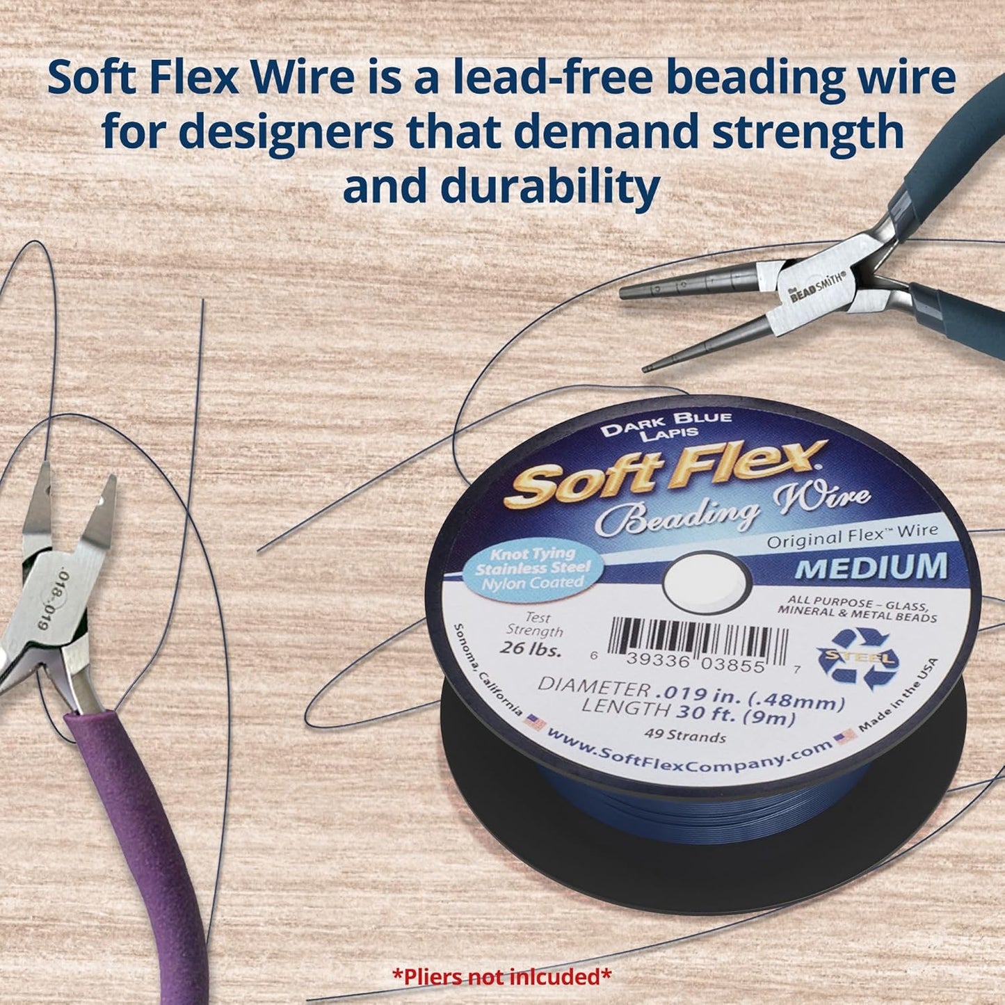 Soft Flex 49 Strand Beading Wire - Medium 0.19 Diameter - 30 Feet Nylon Design Wire