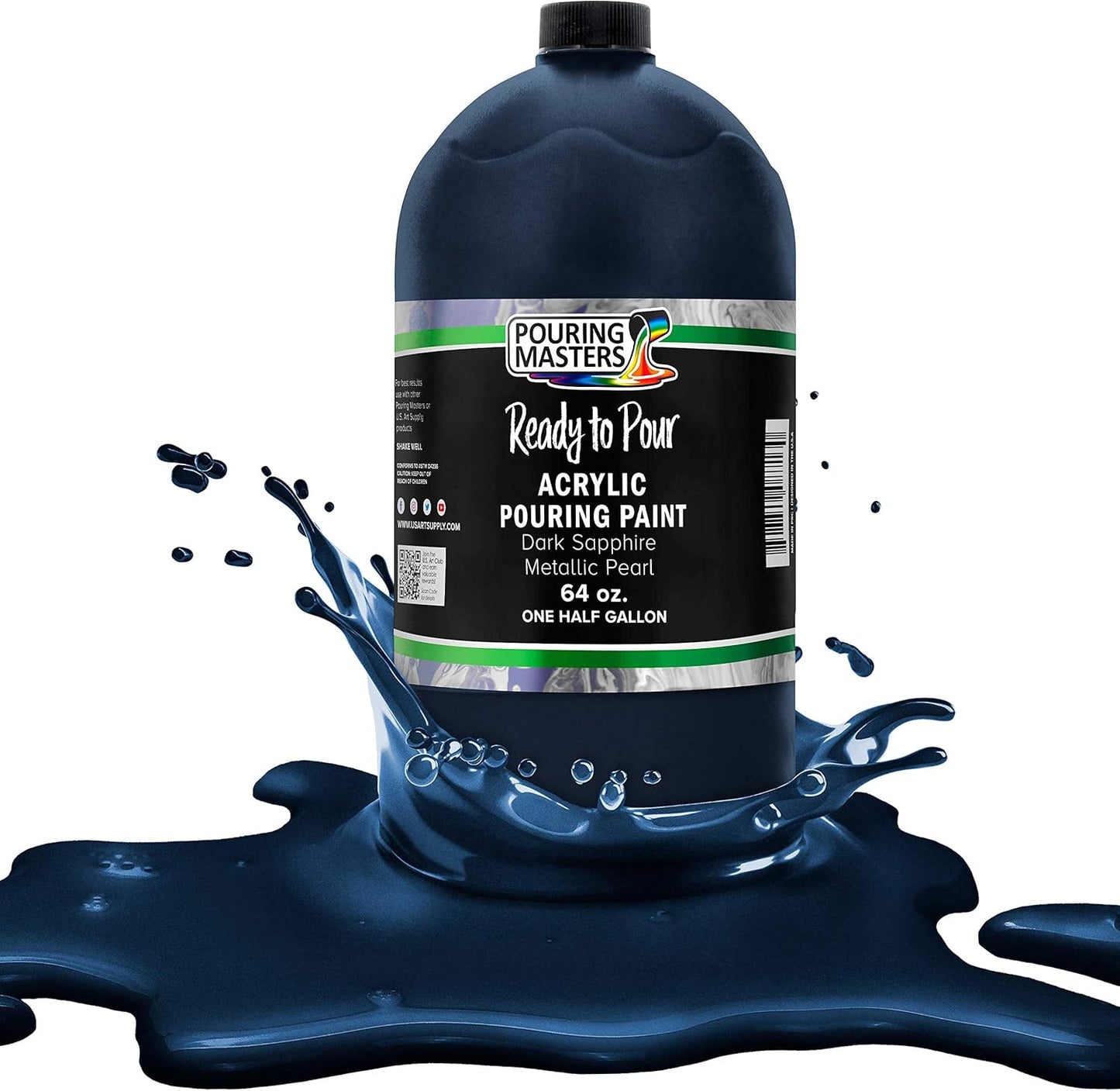 Pouring Masters Dark Sapphire Blue Metallic Iridescent Pearl Ready to Pour Acrylic Pouring Paint - Premium 64-Ounce Pre-Mixed Fluid Acrylic Paint - Fluid Art Supplies for Canvas, Wood, Paper, Tile & Rocks