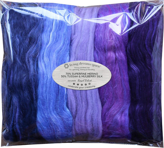 Merino Silk Luxe Tonal Designer Blend. Superfine Merino, Mulberry, Tussah Silk. Top Roving for Spinning or Felting. Royal Velvet 5oz