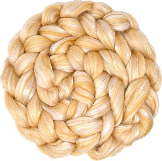 Merino Silk Luxe Tonal Designer Blend. Superfine Merino, Mulberry Silk, Tussah Silk. Top Roving for Spinning or Felting. Champagne Bliss 4oz