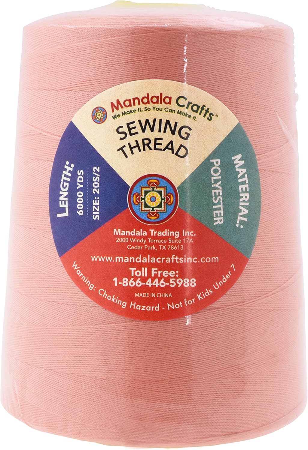 Mandala Crafts 4 Pack of Serger Threads Cones Spools - 20S/2 24000 Yards Polyester Blush Threads for Sergers Machine and Overlock Quilting Sewing Machine